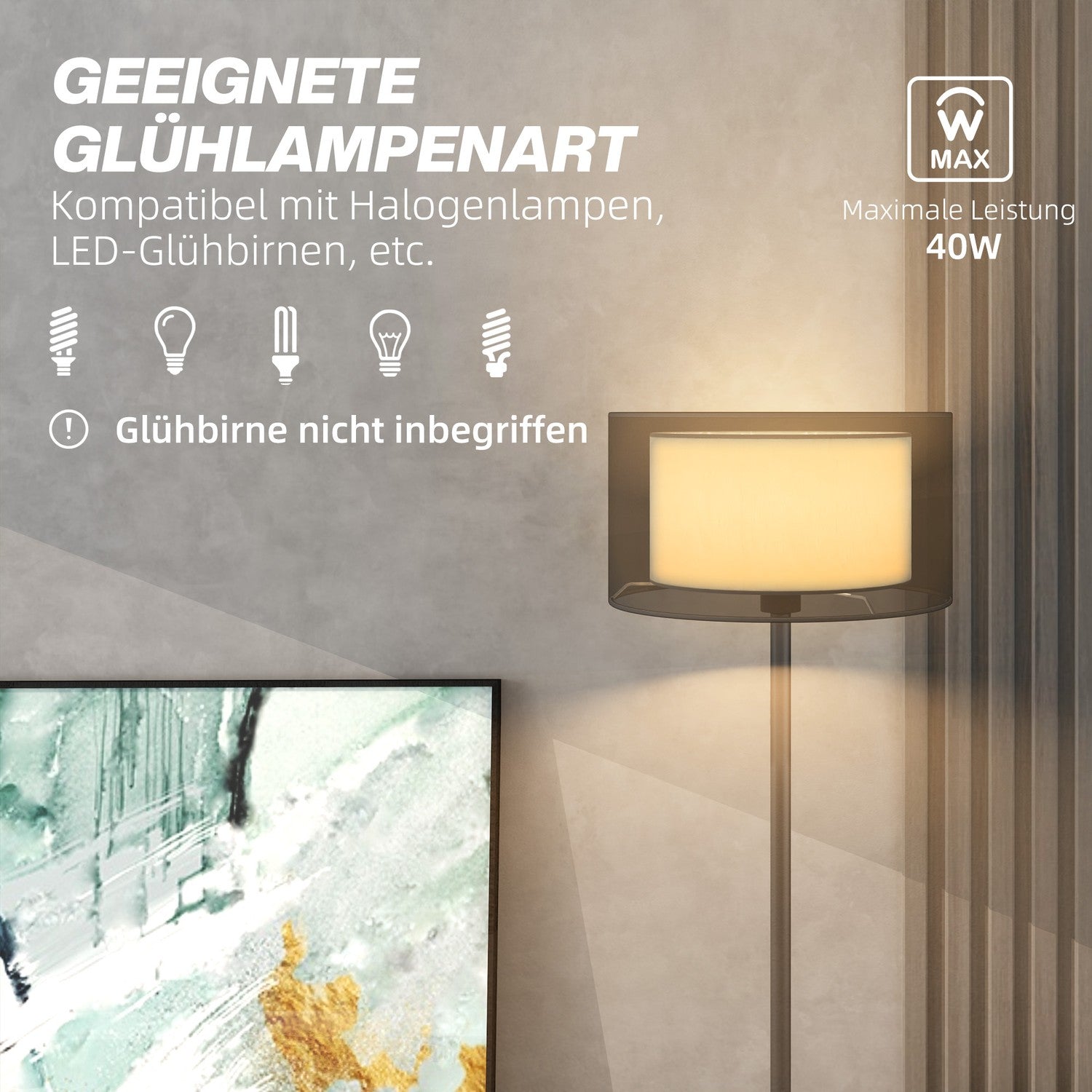 Golvlampa med E27-sockel, tvåfärgad tygskärm