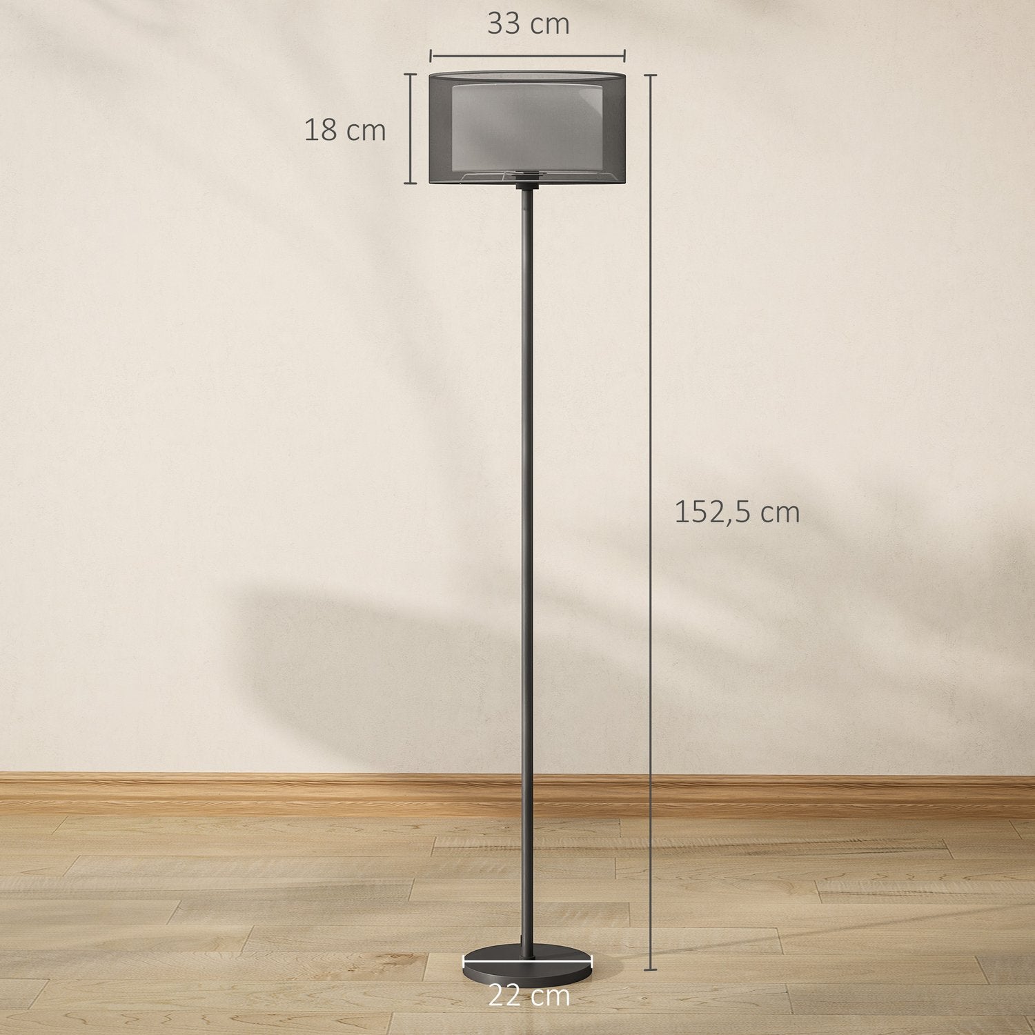Golvlampa med E27-sockel, tvåfärgad tygskärm