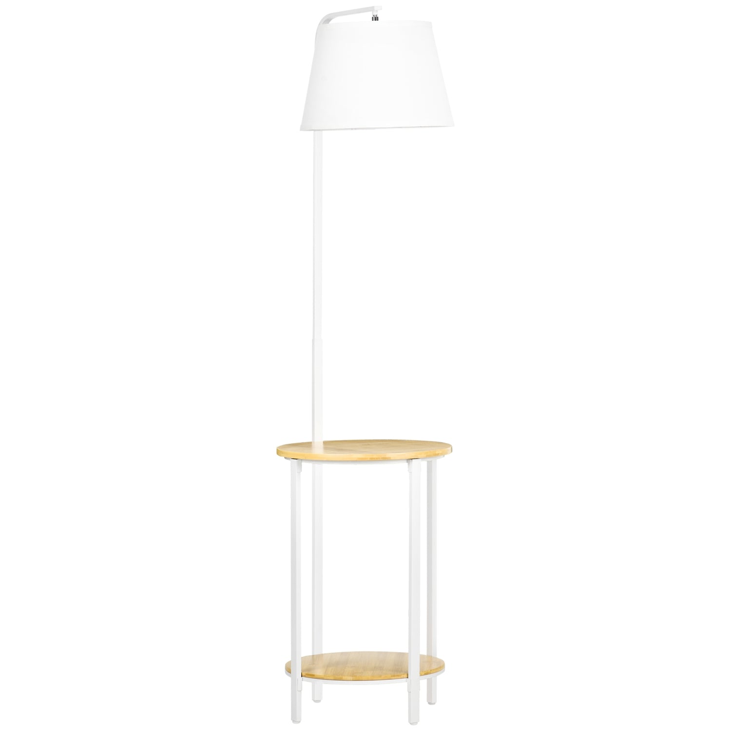 Golvlampa i vit metall, 40W, Skärm i linne, 162 cm Höjd