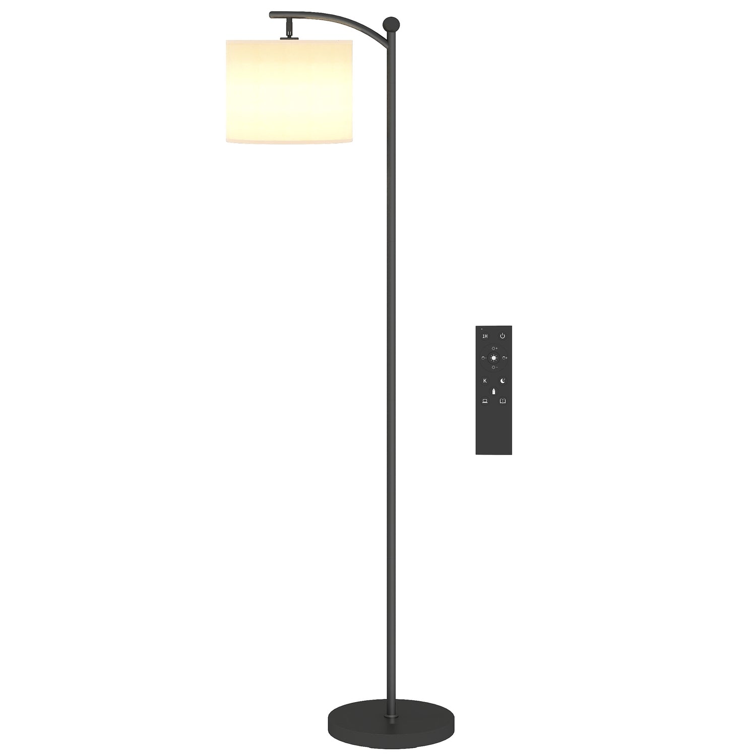 Golvlampa, justerbara ljusalternativ, fotkontakt, fjärrkontroll, metall, svart