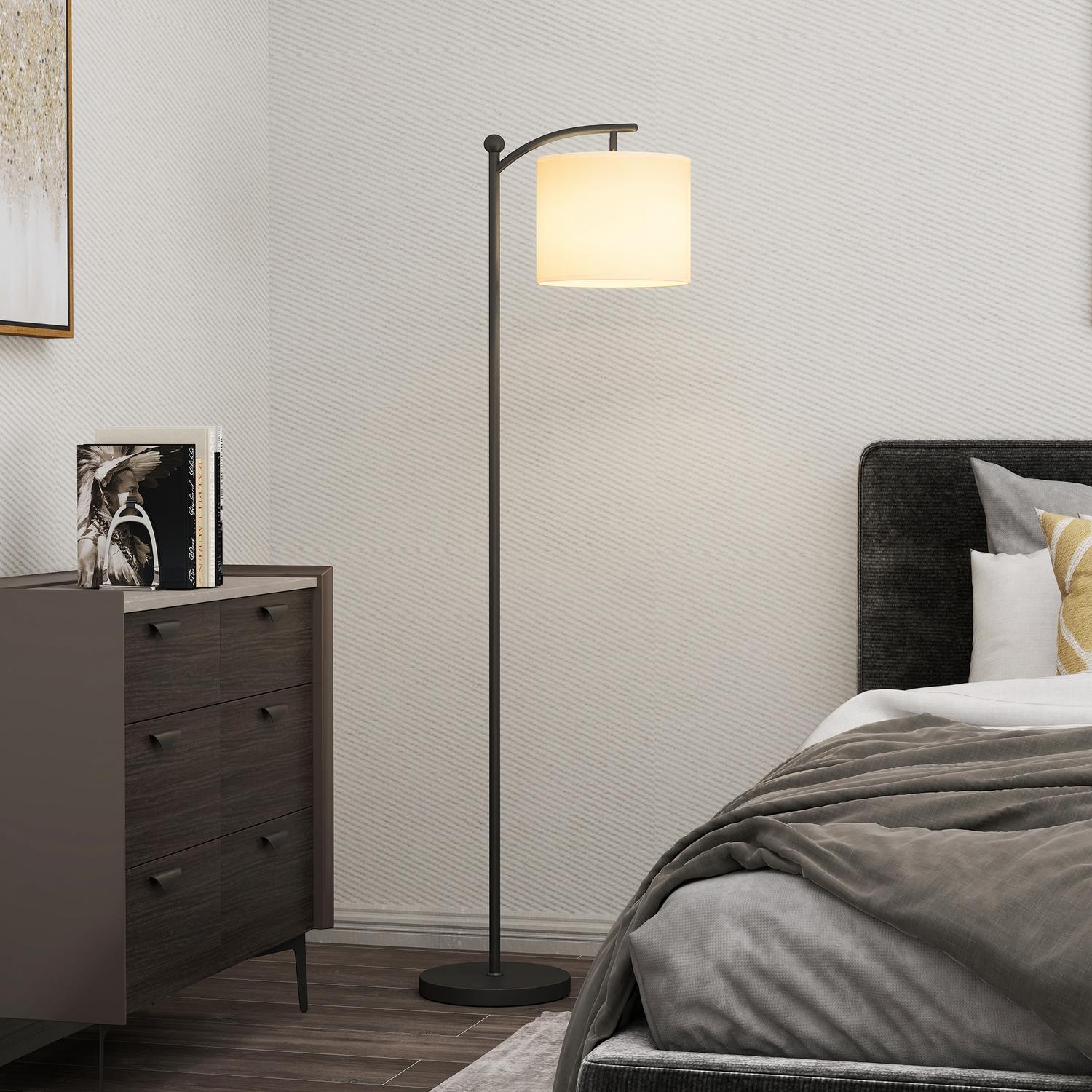 Golvlampa, justerbara ljusalternativ, fotkontakt, fjärrkontroll, metall, svart