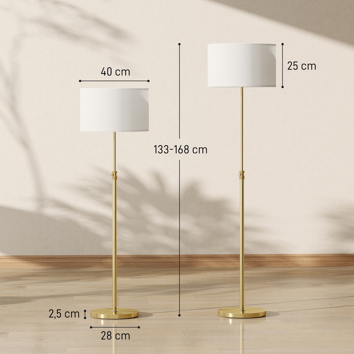 Golvlampa med fjärrkontroll, justerbar höjd, tygskärm