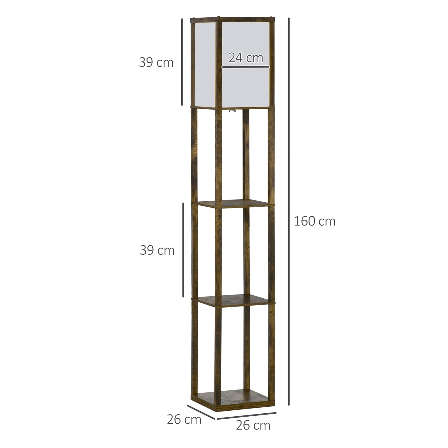 Golvlampa med hyllor och lampskärm, E27 sockel, 40W