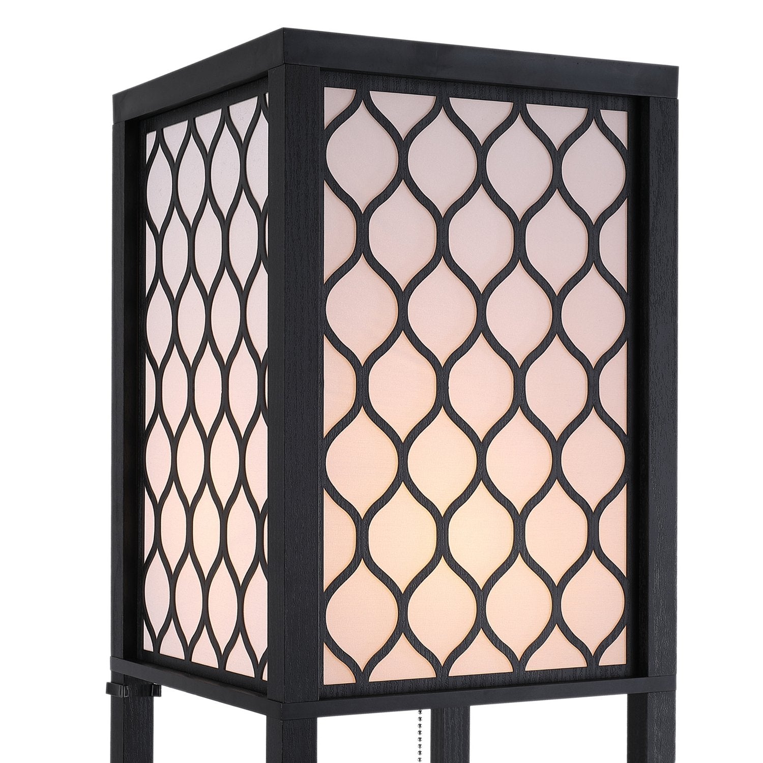 Golvlampa med hyllor – svart trä, 160cm, E27 40W