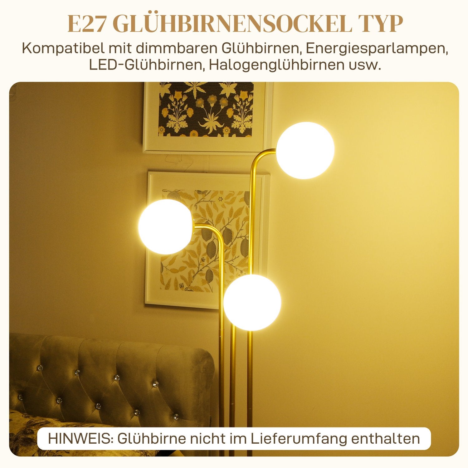 Golvlampa med roterande skärmar – 120W, guld, 1,65m
