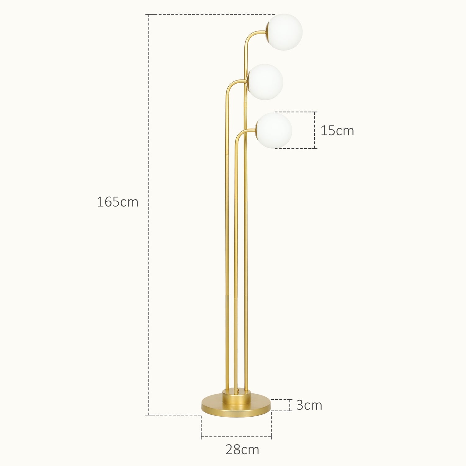 Golvlampa med roterande skärmar – 120W, guld, 1,65m