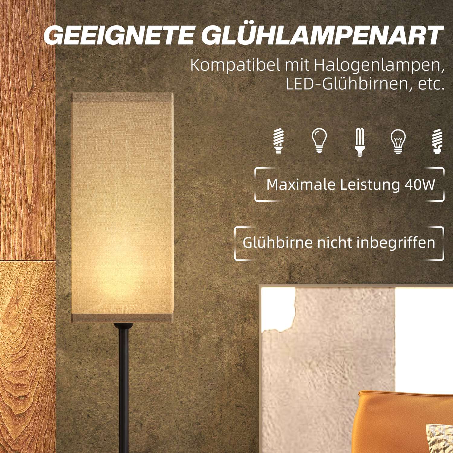 Modern svart golvlampa med linne-look skärm, fotkontakt