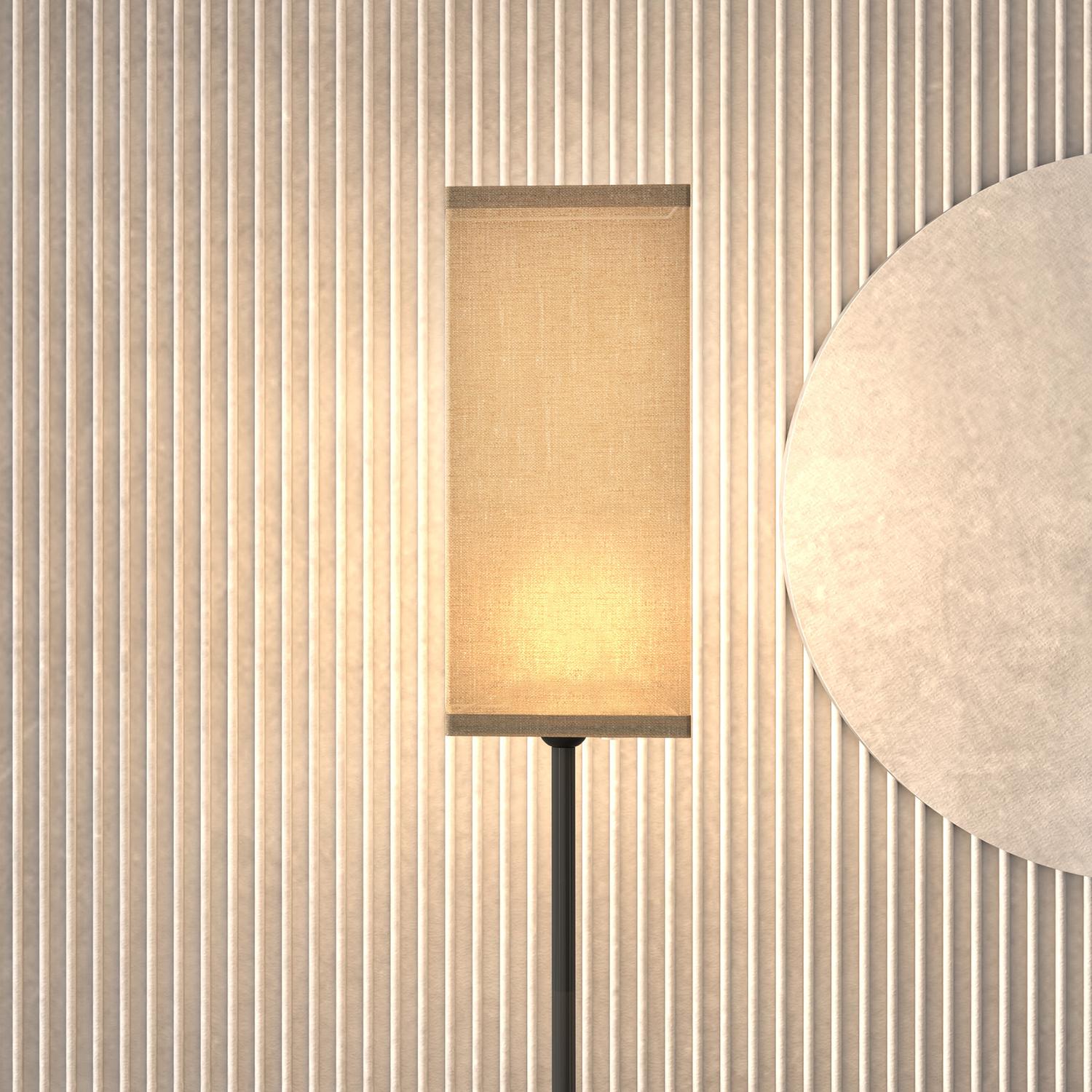 Modern svart golvlampa med linne-look skärm, fotkontakt