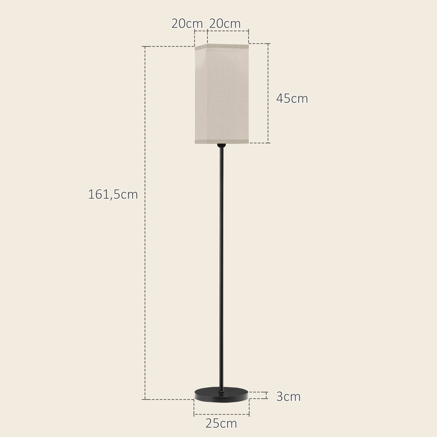 Modern svart golvlampa med linne-look skärm, fotkontakt