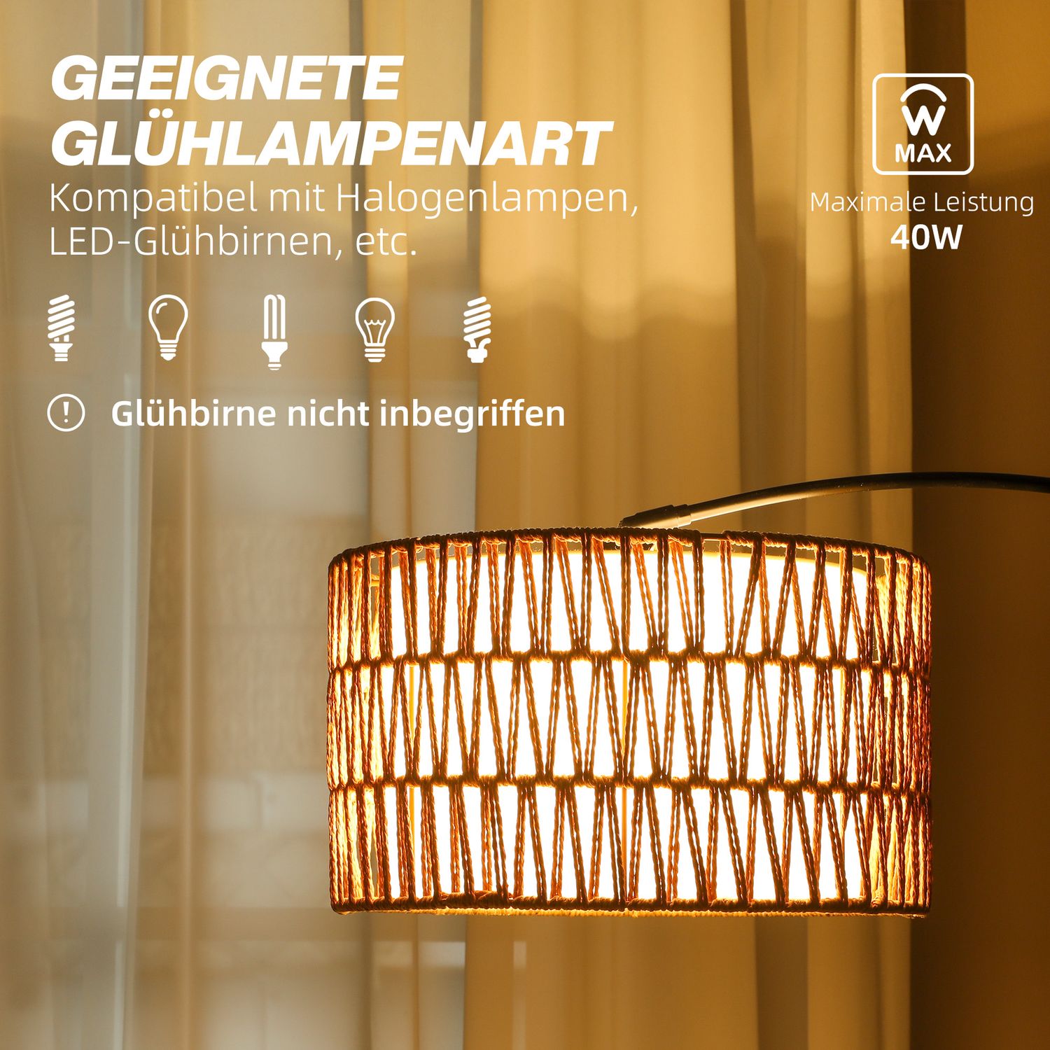 Justerbar svart golvlampa med linneskärm för vardagsrummet