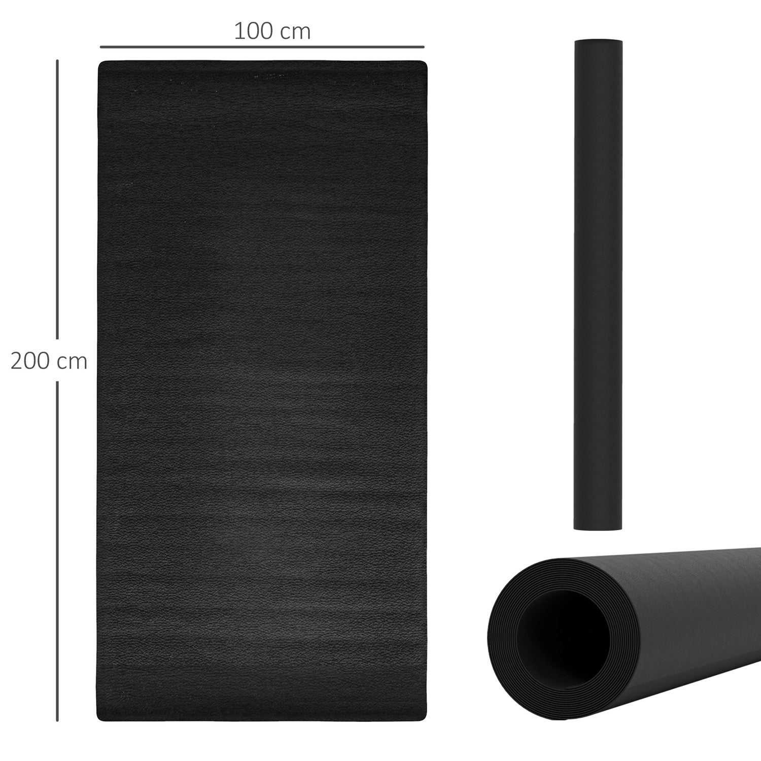 Svart halkfri träningsmatta, 4mm tjock, 200x100cm