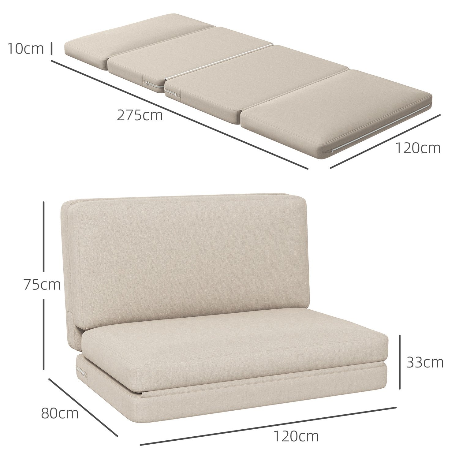 Cabriolet 3-i-1 bäddsoffa, sammetslook, beige, kapacitet 240 kg