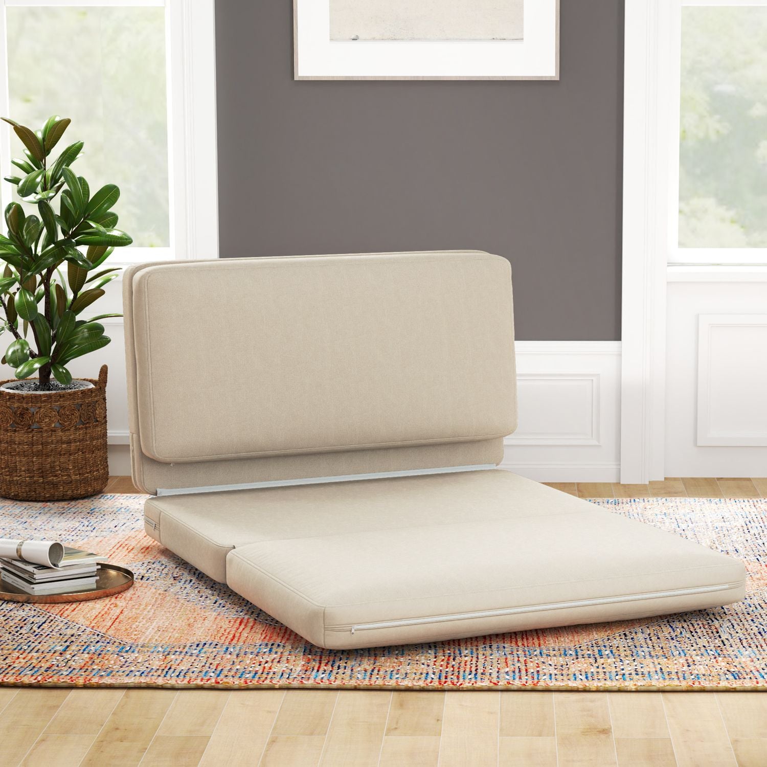 Cabriolet 3-i-1 bäddsoffa, sammetslook, beige, kapacitet 240 kg