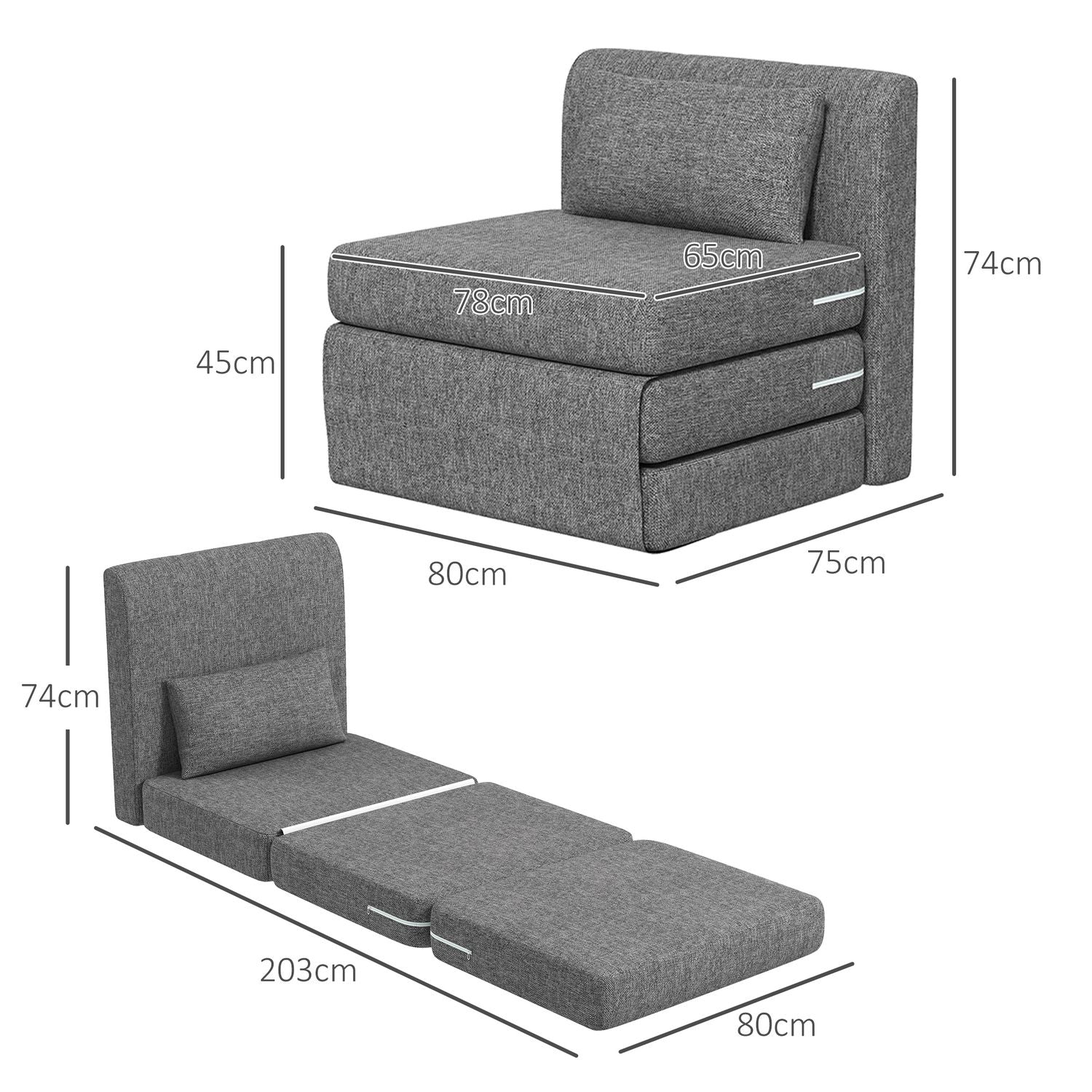 Bäddsoffa och golvstol, 240 kg belastning, grått linne