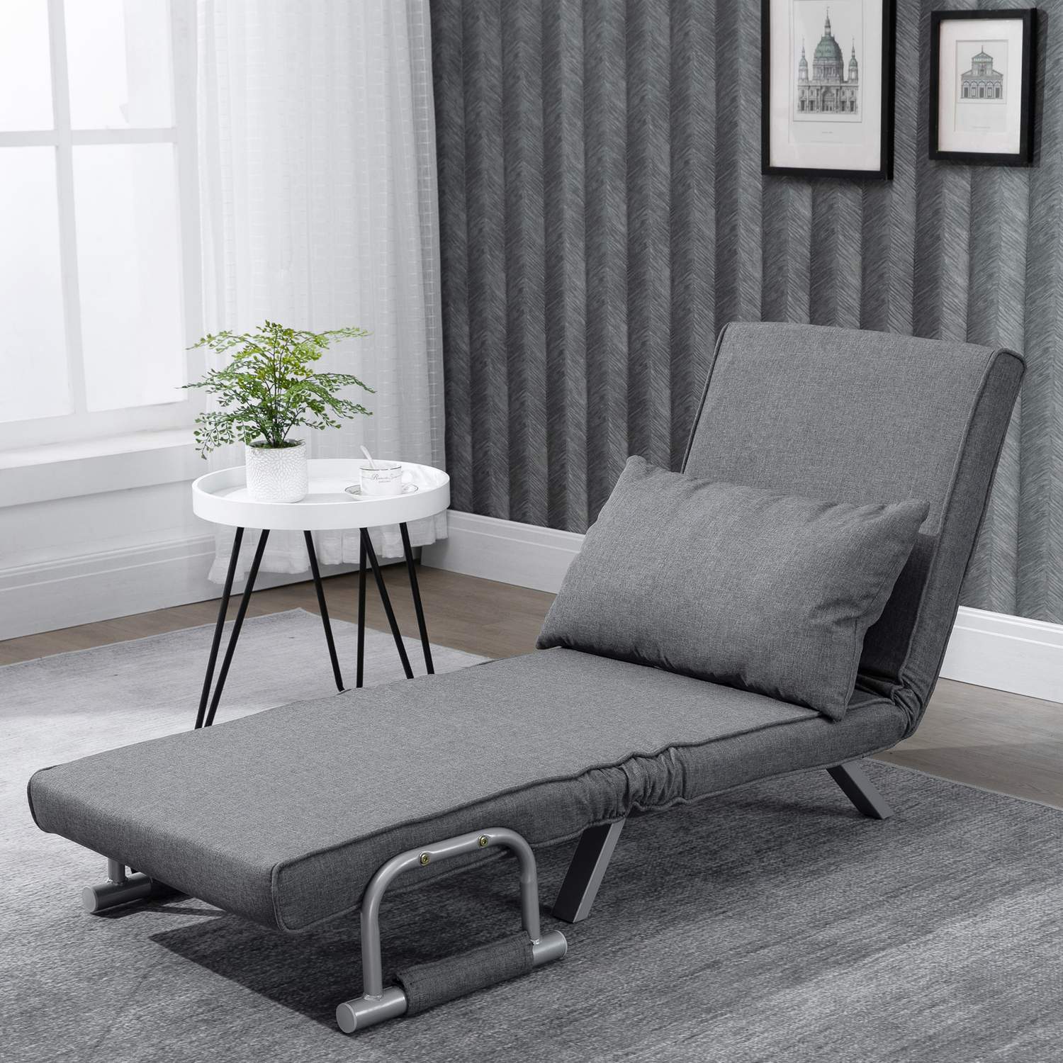 Grå 3-i-1 bäddsoffa, gästsäng & schäslong 65x69x80 cm