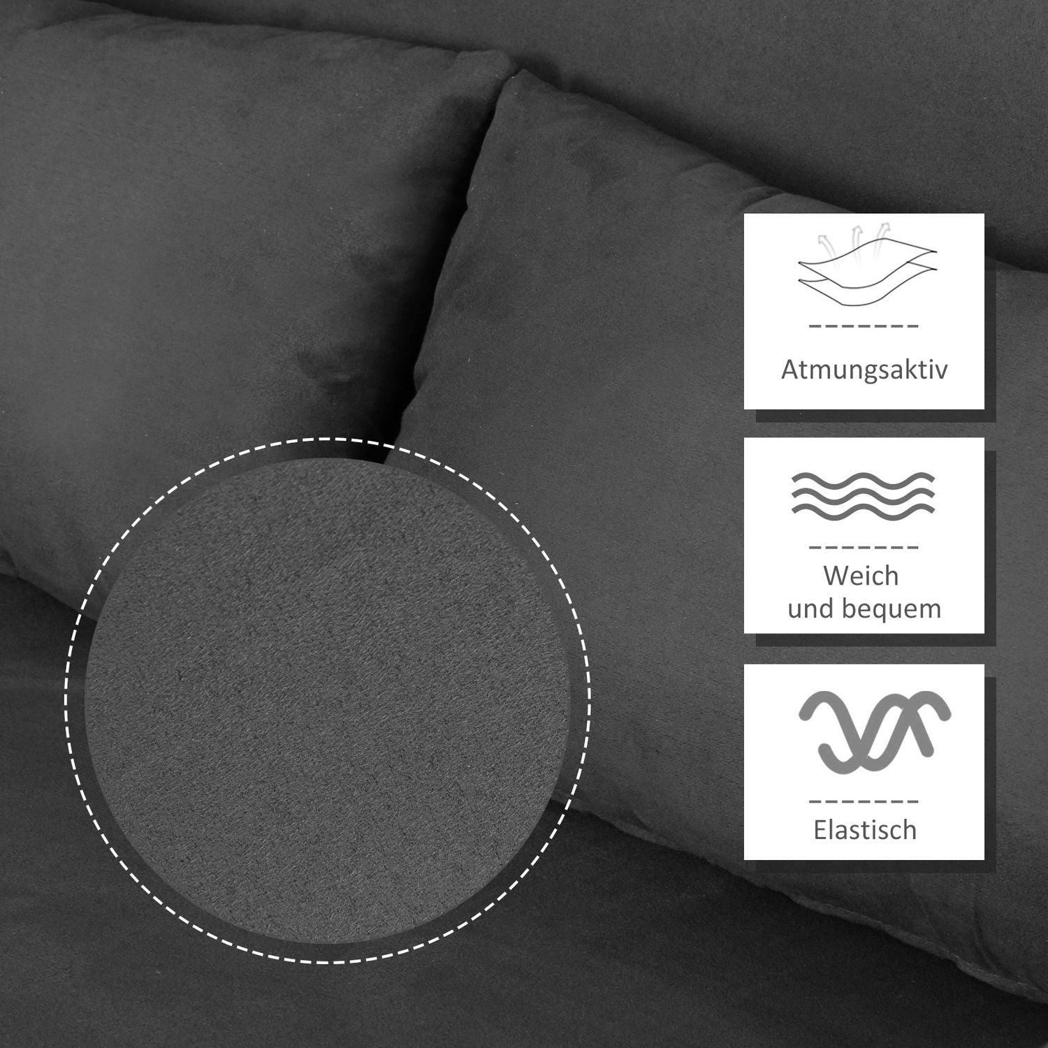 Grå 3-i-1 bäddsoffa, mockaimitation, 2-sits med armstöd