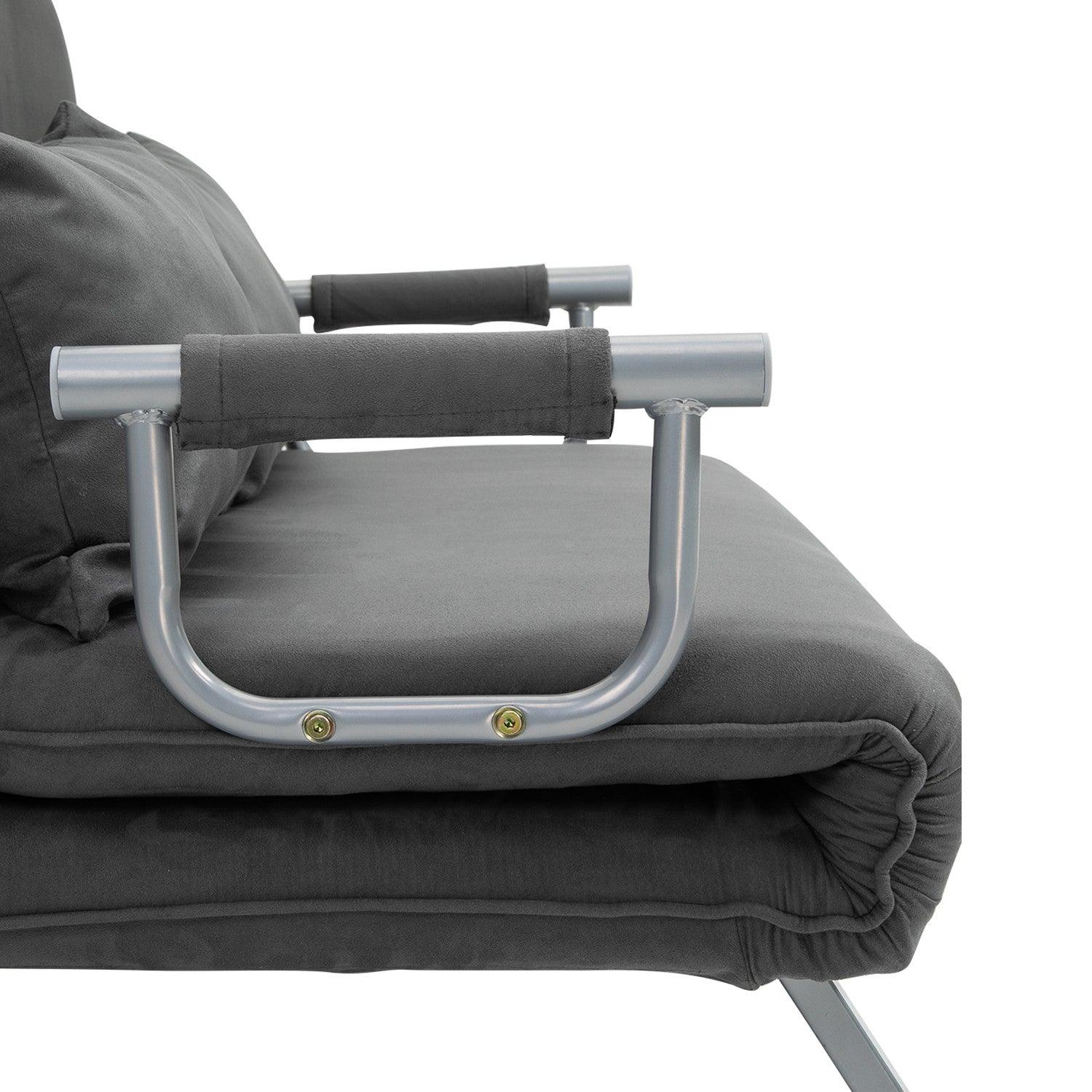 Grå 3-i-1 bäddsoffa, mockaimitation, 2-sits med armstöd
