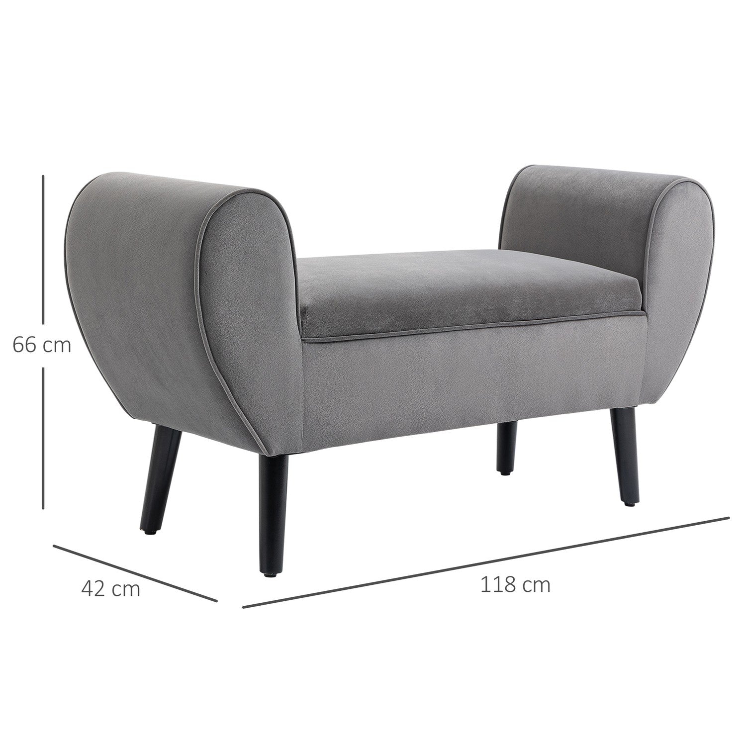 Grå Modern Förvaringsbänk – Sammet, 118x42x66 cm