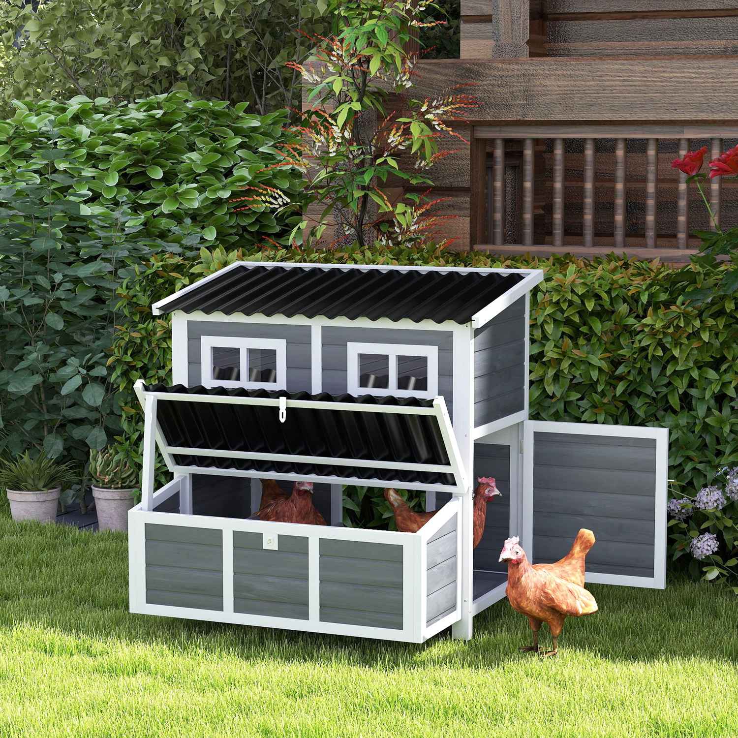 Vattentät Gran Wood Chicken Coop med bolåda för 4-6 höns
