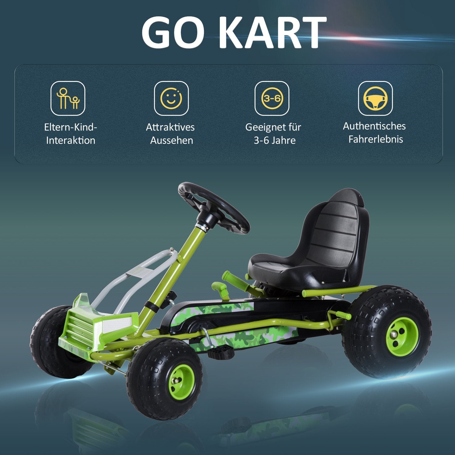 Green Pedal Go Kart för barn med justerbar sits och broms