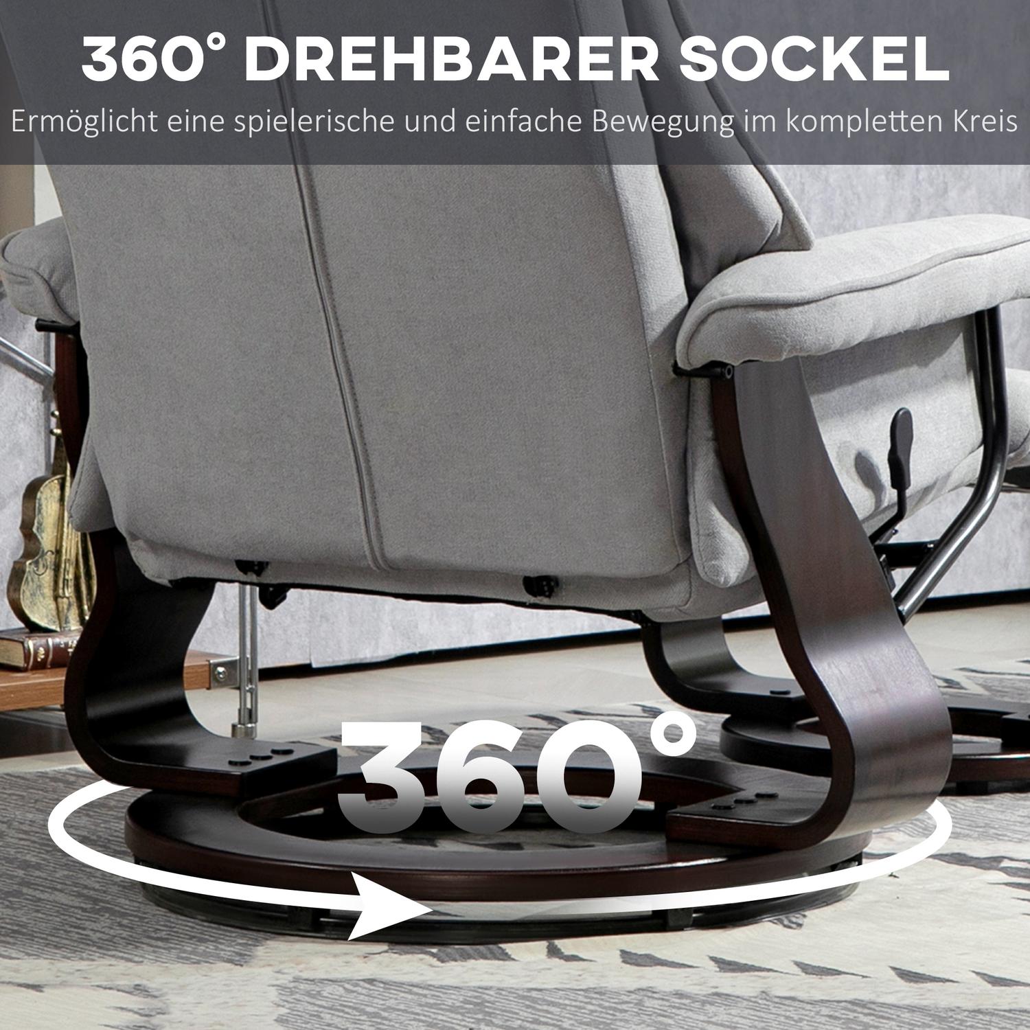 Grey Velvet Recliner Stol med osmansk, vridbar rocker
