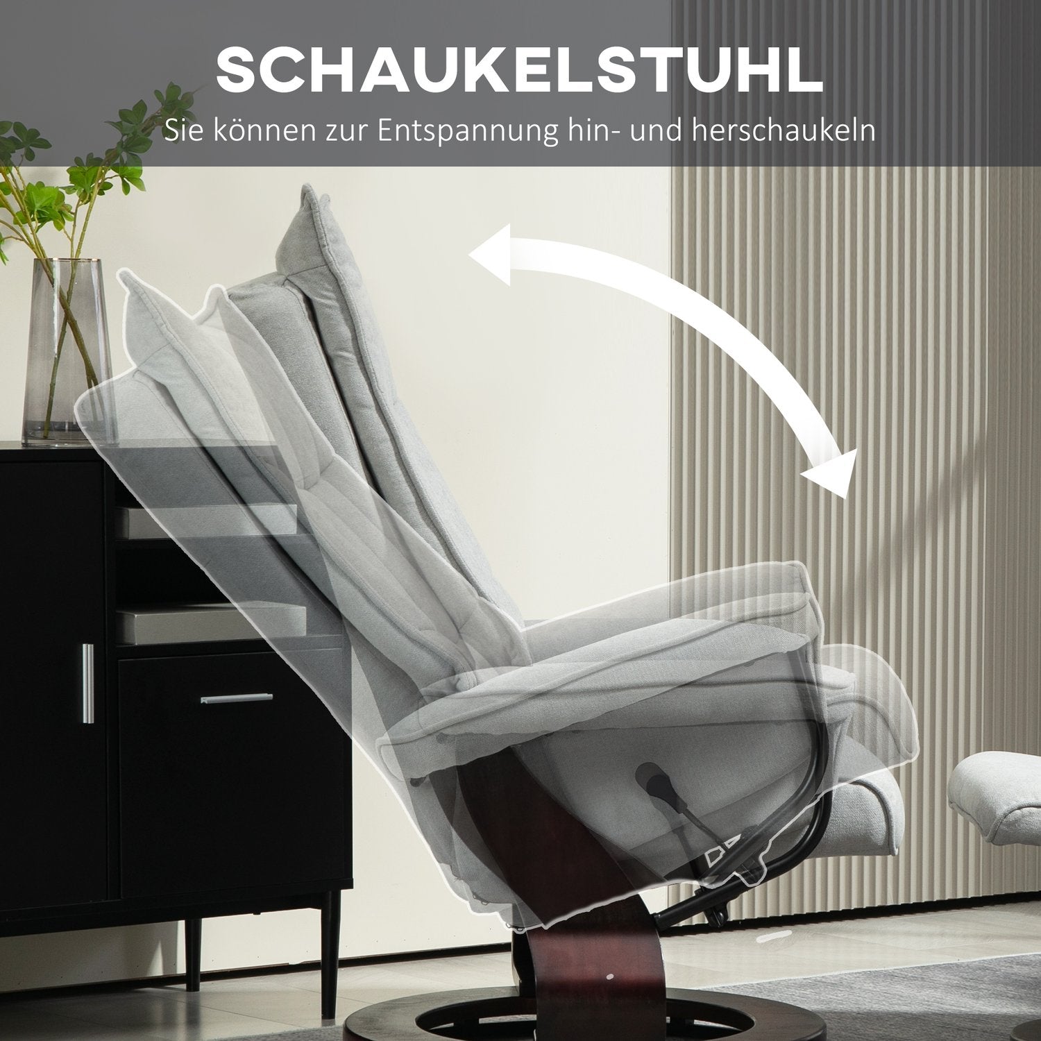 Grey Velvet Recliner Stol med osmansk, vridbar rocker