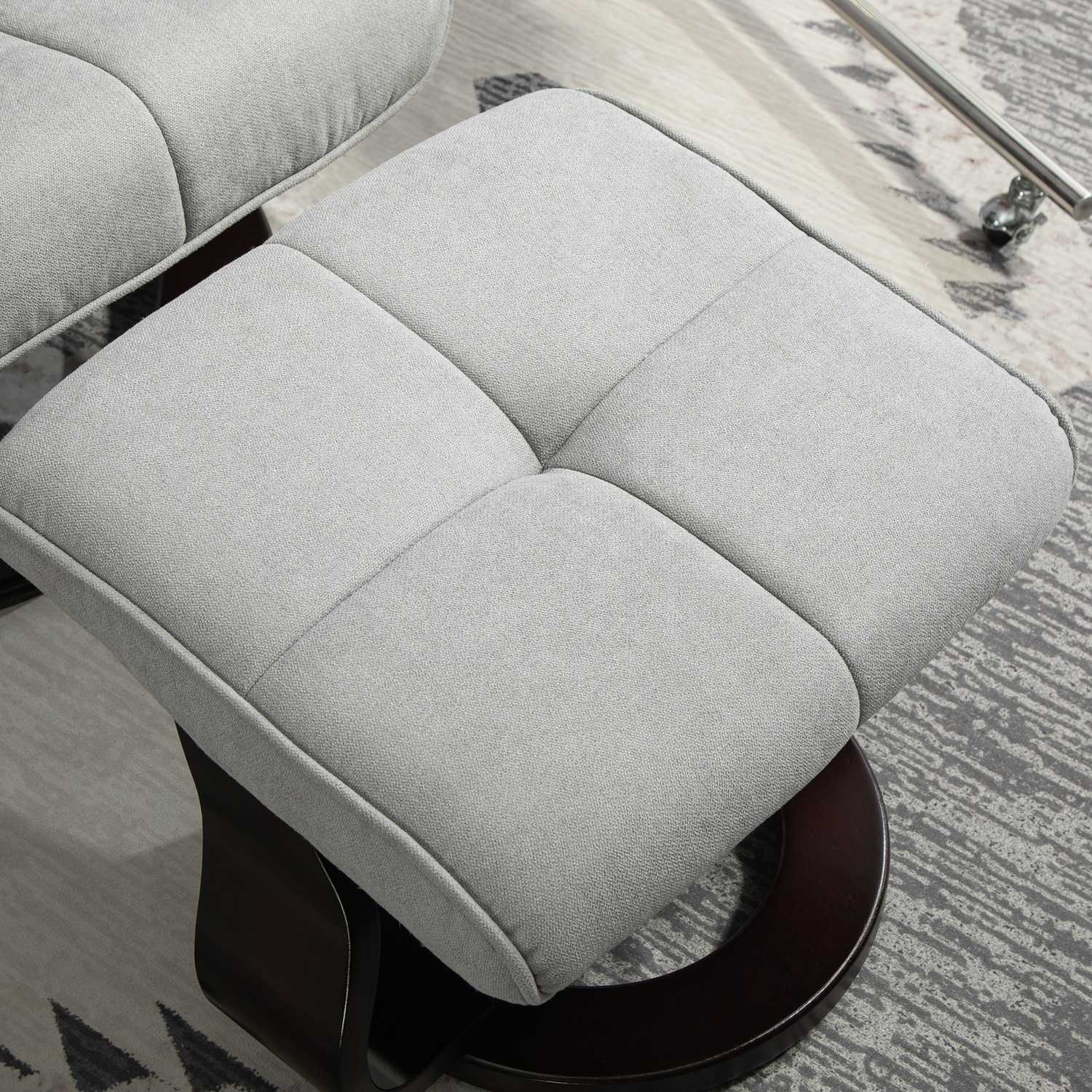 Grey Velvet Recliner Stol med osmansk, vridbar rocker
