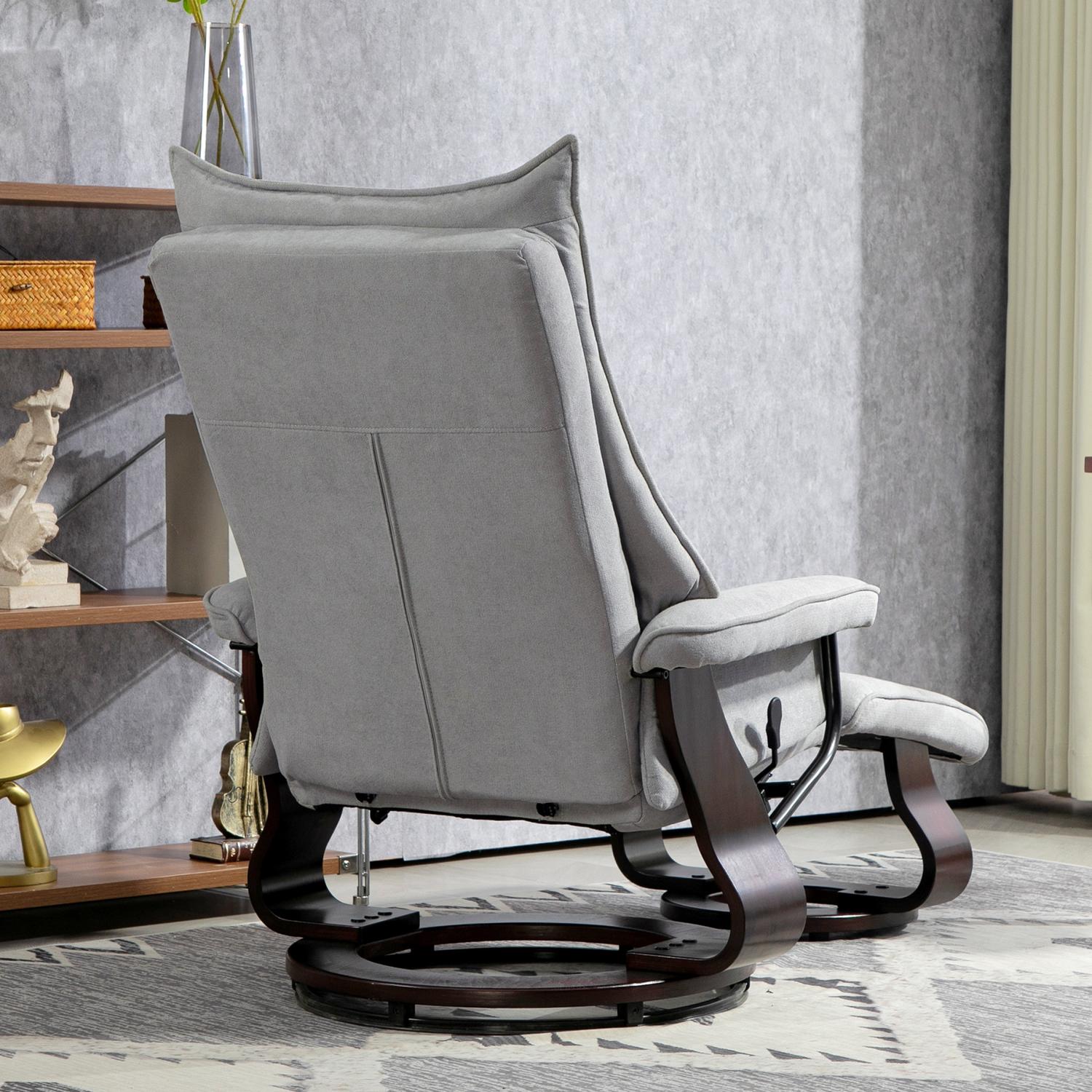 Grey Velvet Recliner Stol med osmansk, vridbar rocker