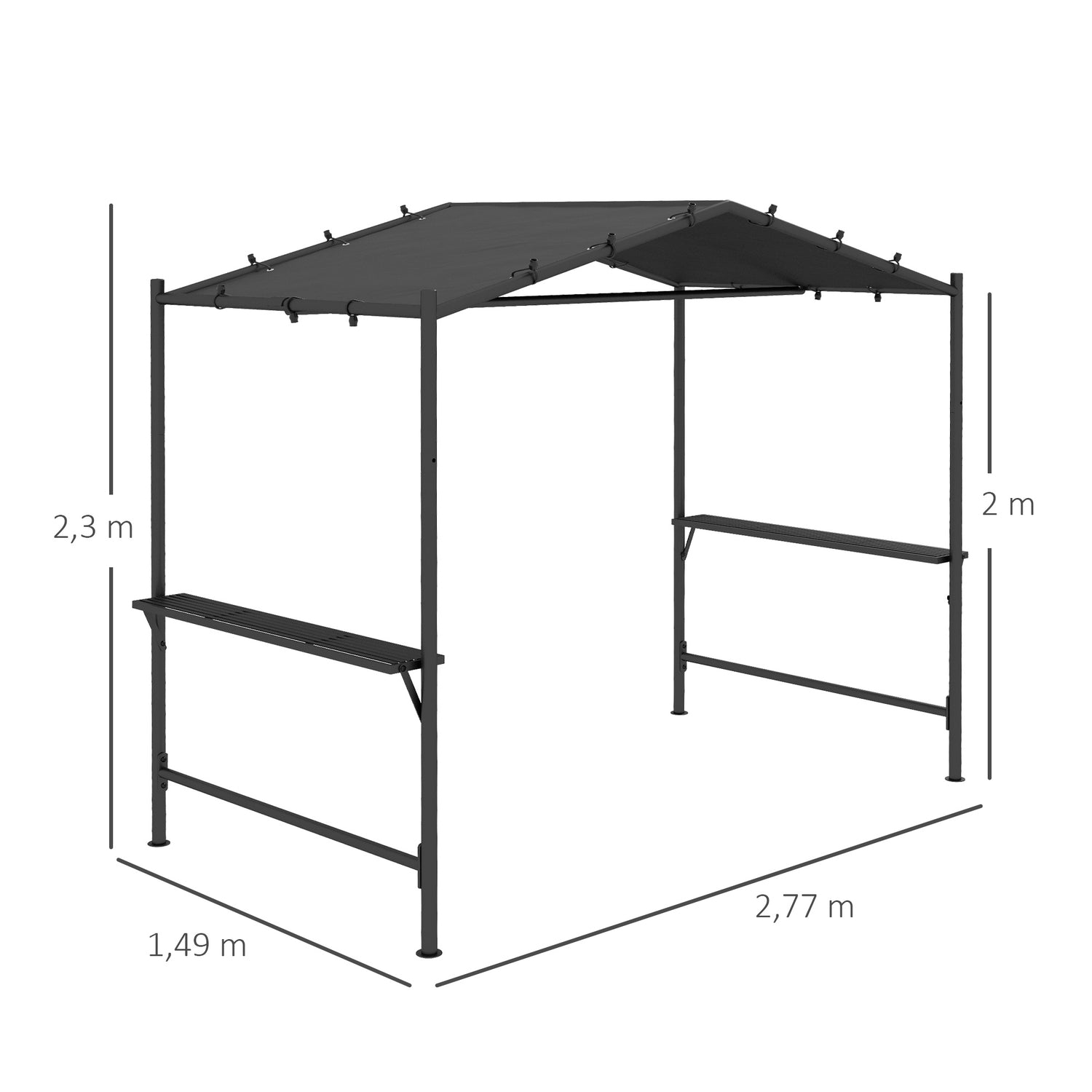 Väderbeständig grillpaviljong 3x1,5M med hyllor, stål