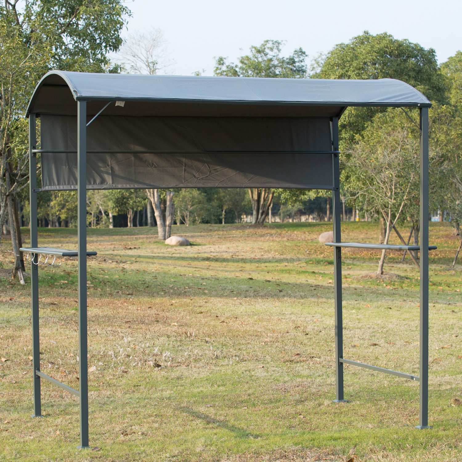 Grillpaviljong med flamsäkert tak, svart, 218x138x216cm