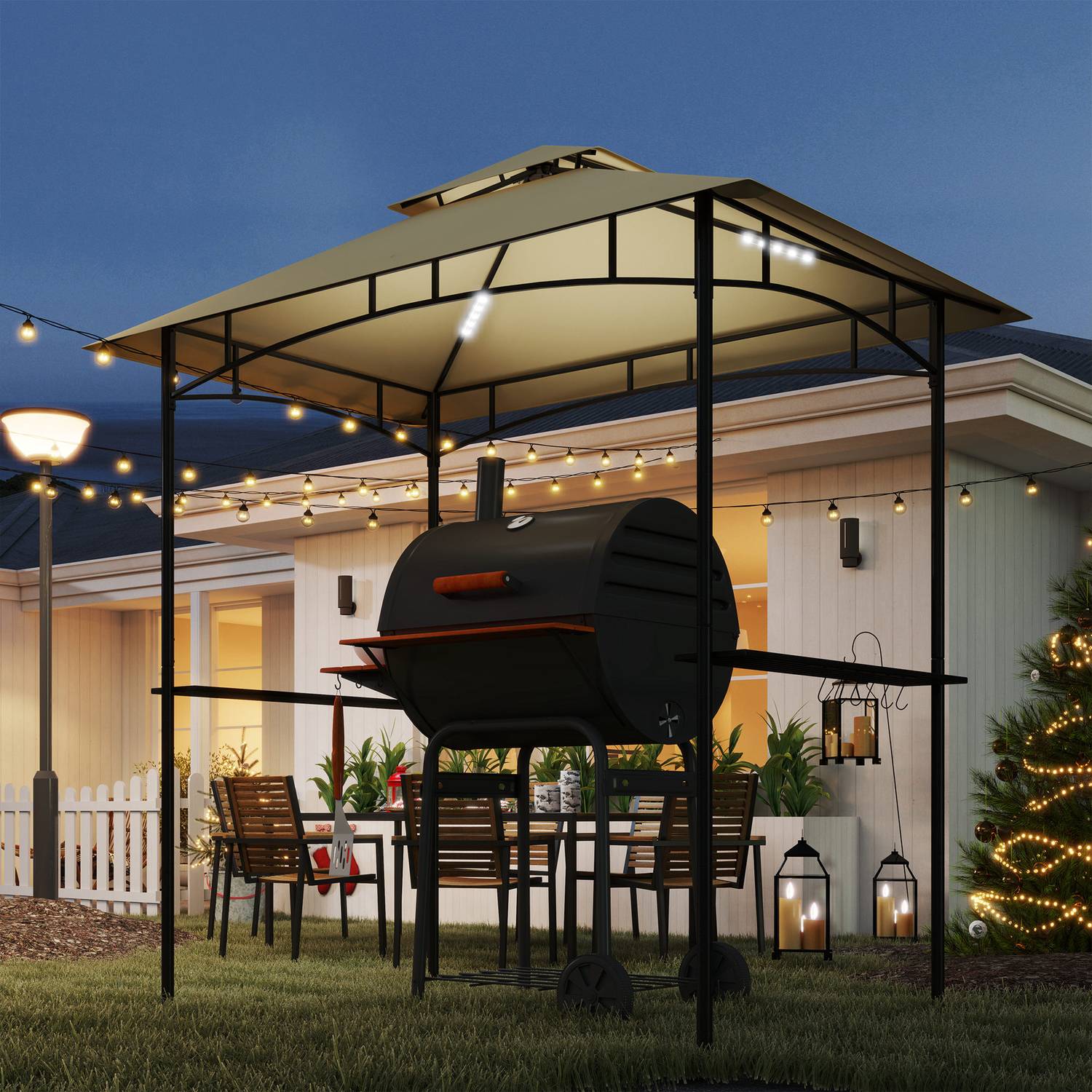 BBQ Gazebo, vattenavvisande, flamskyddad, 240x150x258cm