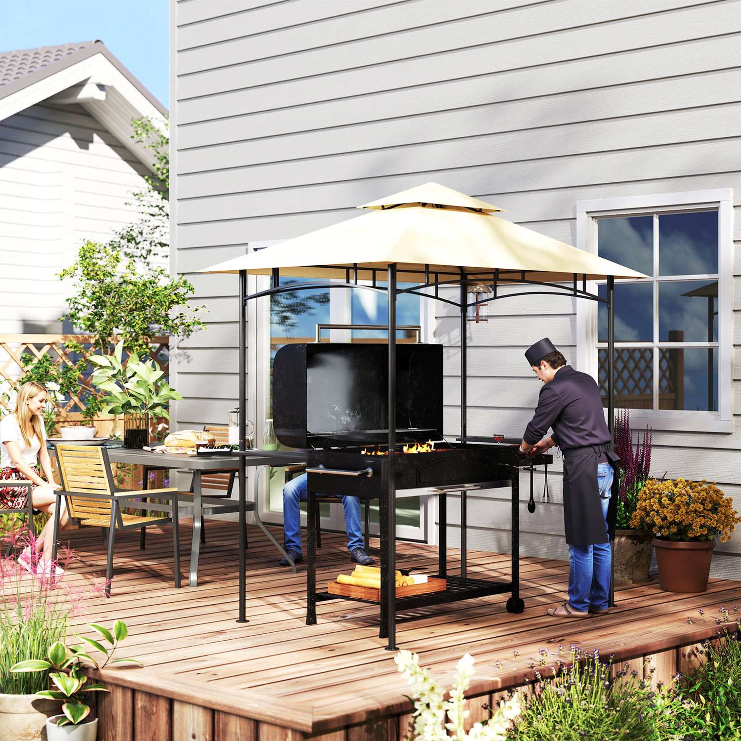 BBQ Gazebo, vattenavvisande, flamskyddad, 240x150x258cm