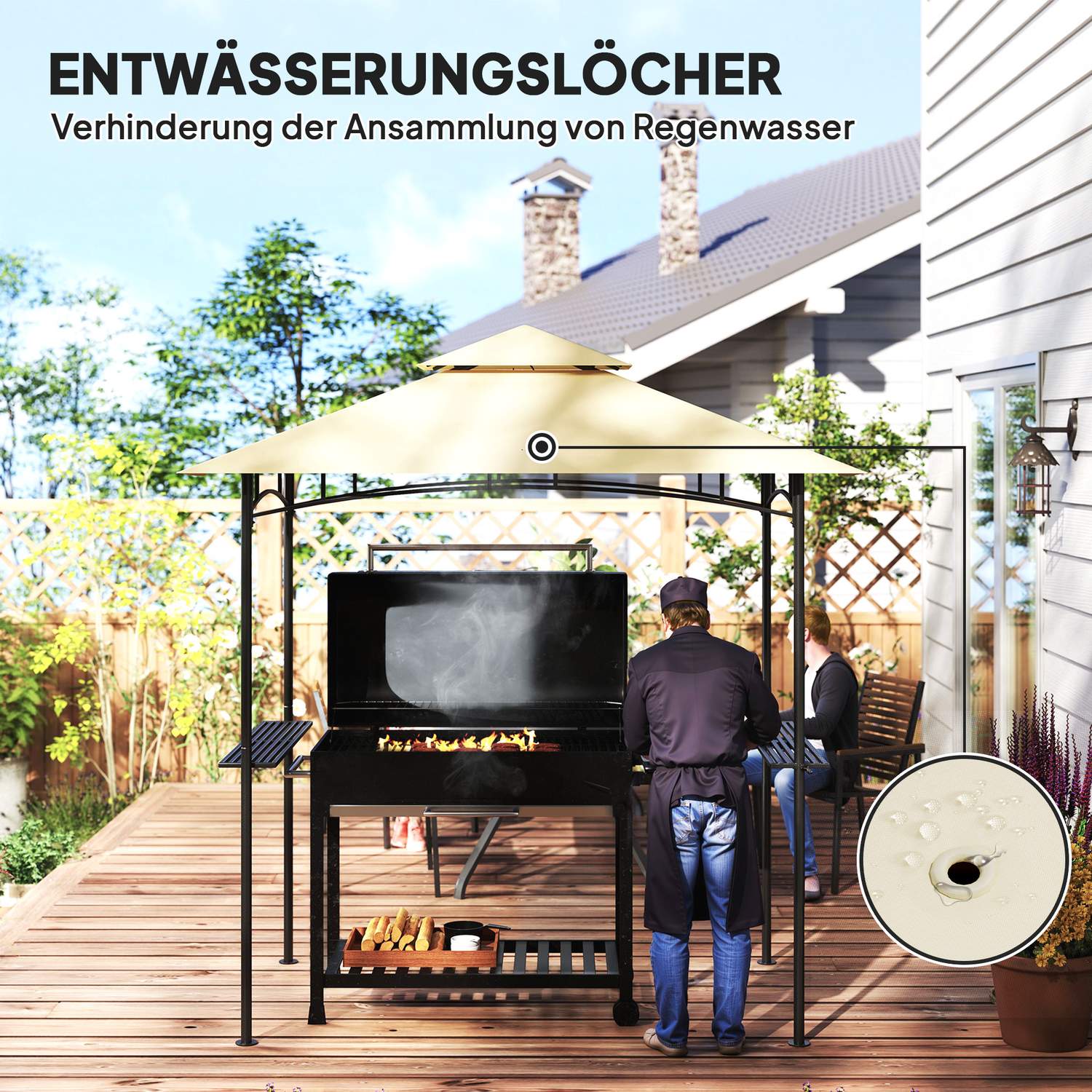 BBQ Gazebo, vattenavvisande, flamskyddad, 240x150x258cm