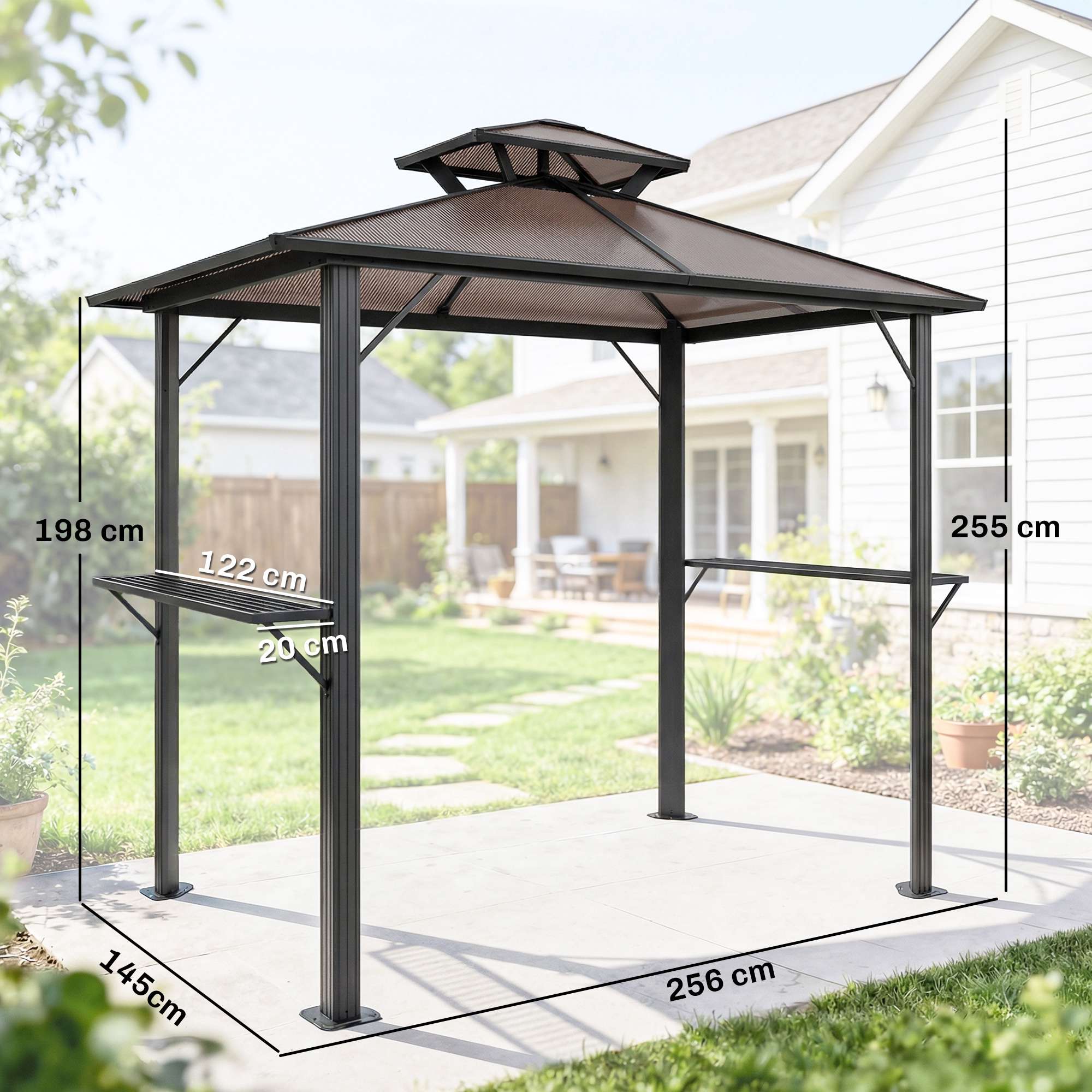 Grillpaviljong med polykarbonattak, aluminiumram