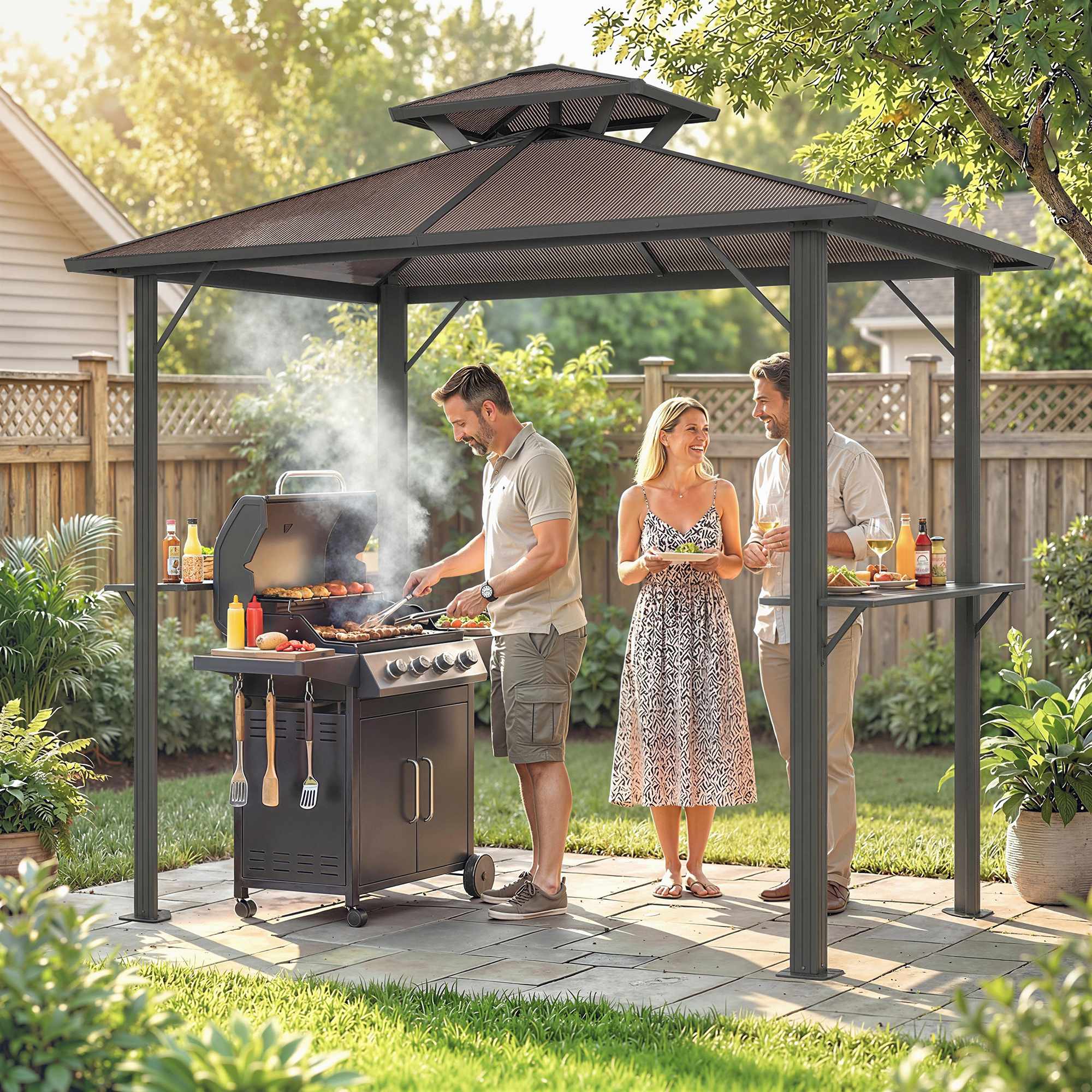 Grillpaviljong med polykarbonattak, aluminiumram