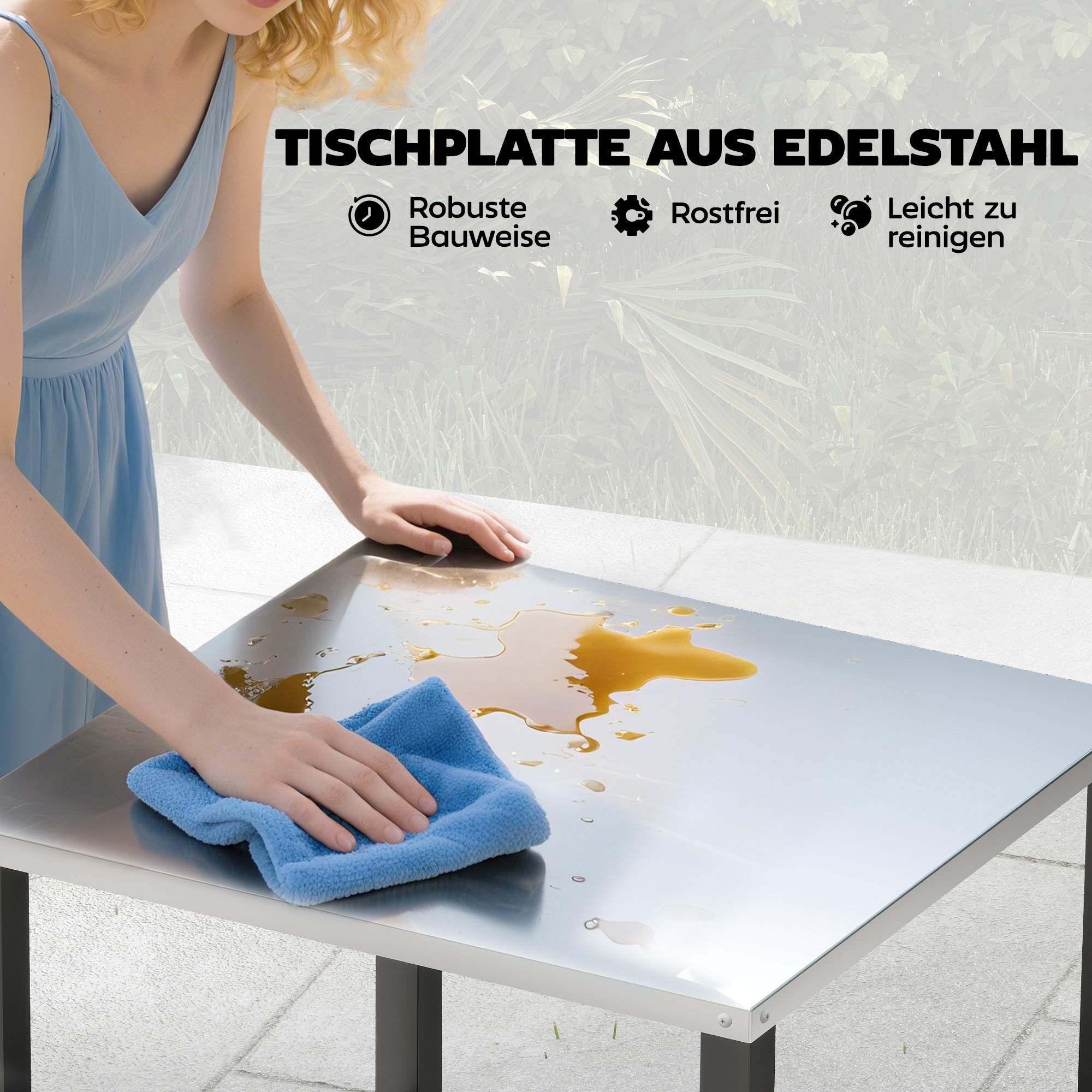 Grillvagn för utomhusbruk, 3-våningar i rostfritt stål, mobil 50x50x90 cm