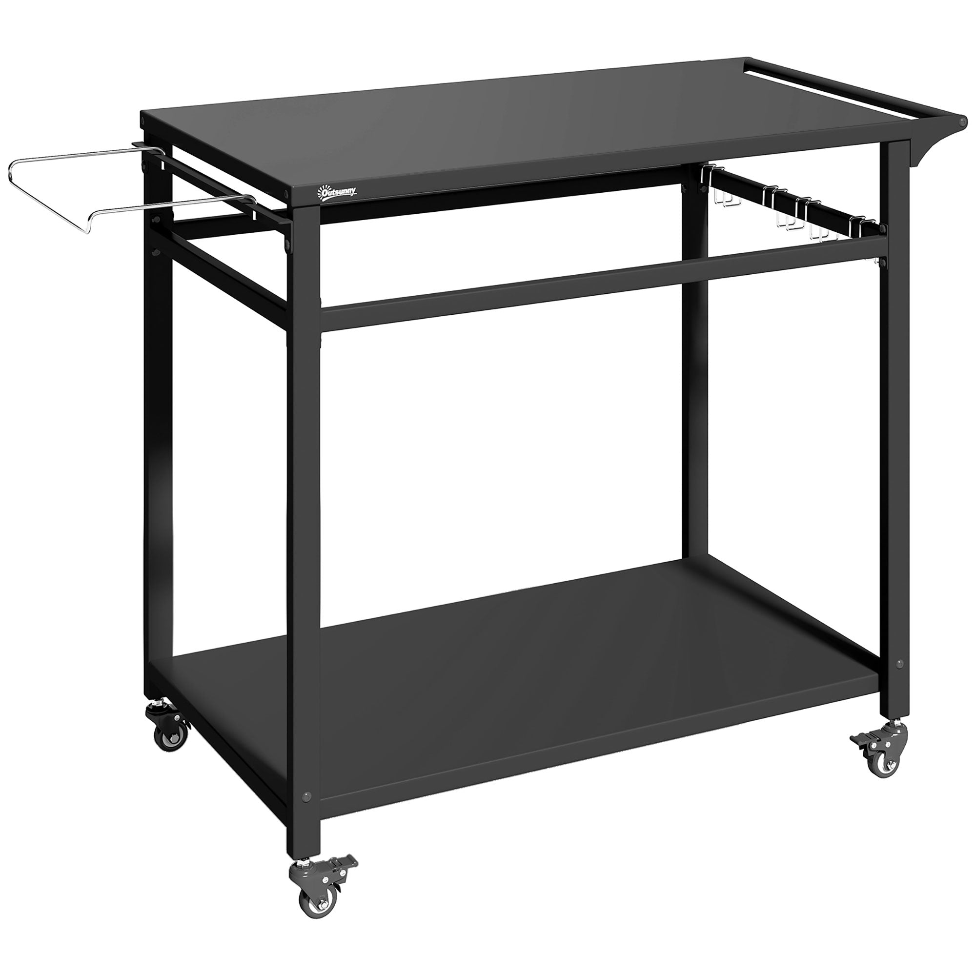 Grillvagn med hjul, 2 nivåer, svart, 113x50,5x88 cm
