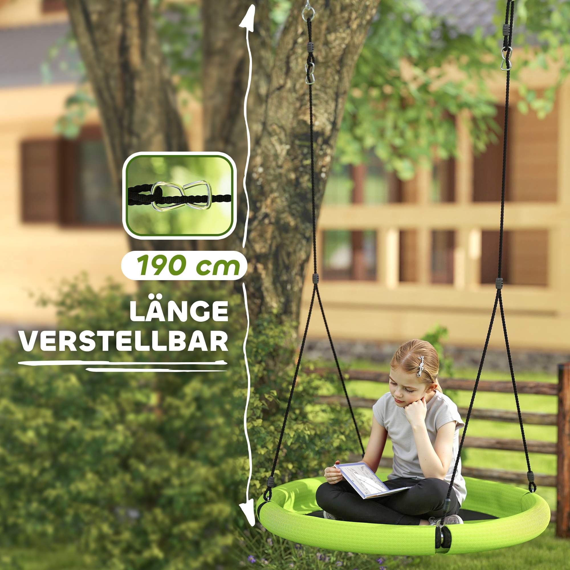 Grön justerbar utomhusgunga, 98 cm, 150 kg kapacitet