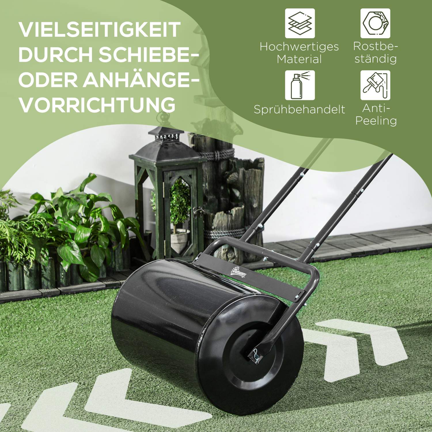 Gräsrulle med U-handtag, metall, 38L kapacitet