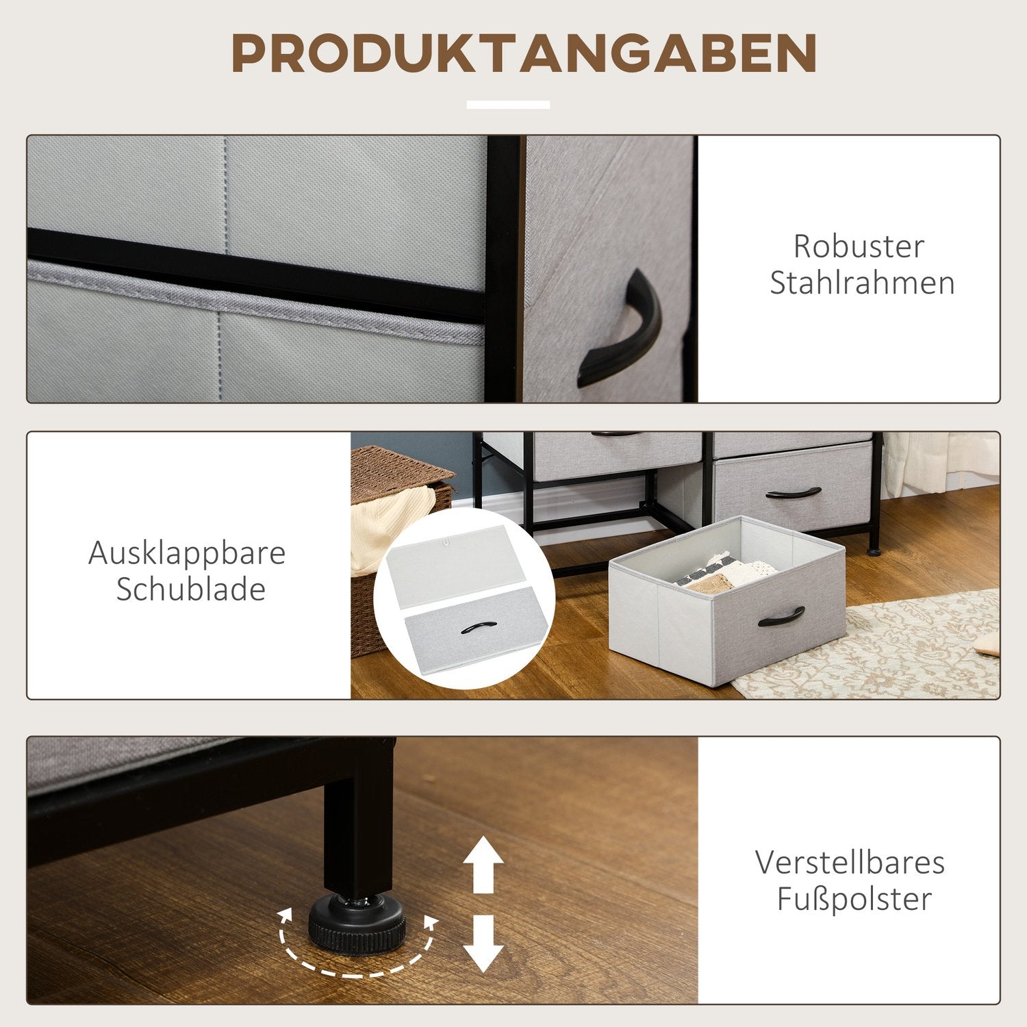 Grå tyglåda med 6 lådor – multifunktionsförvaringsskåp