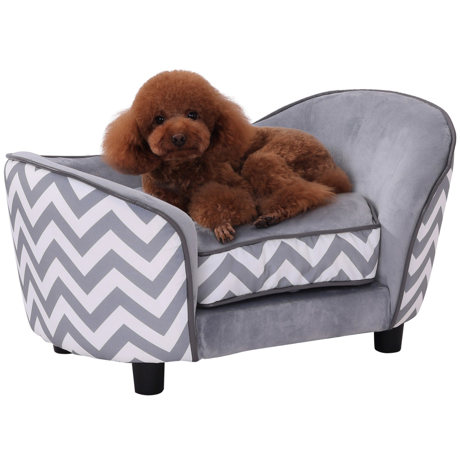 Grå vadderad bäddsoffa för husdjur – skum, trä, 68,5x40,5 cm