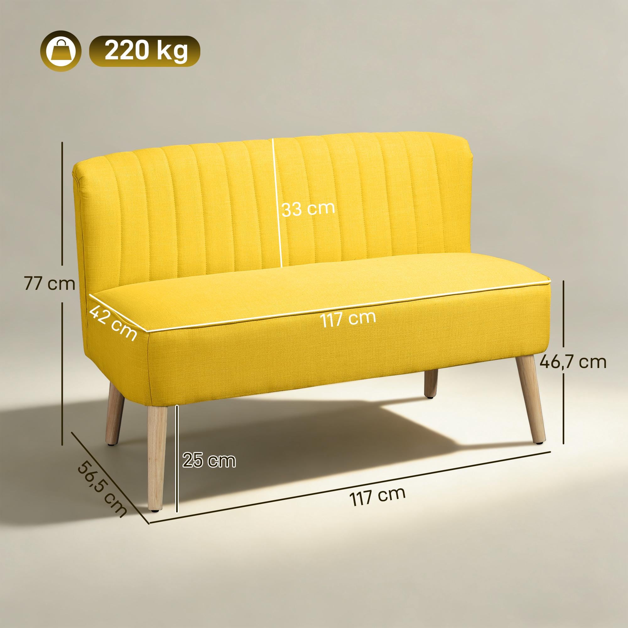 Gul 2-sitssoffa, skum och linne, kompakt design