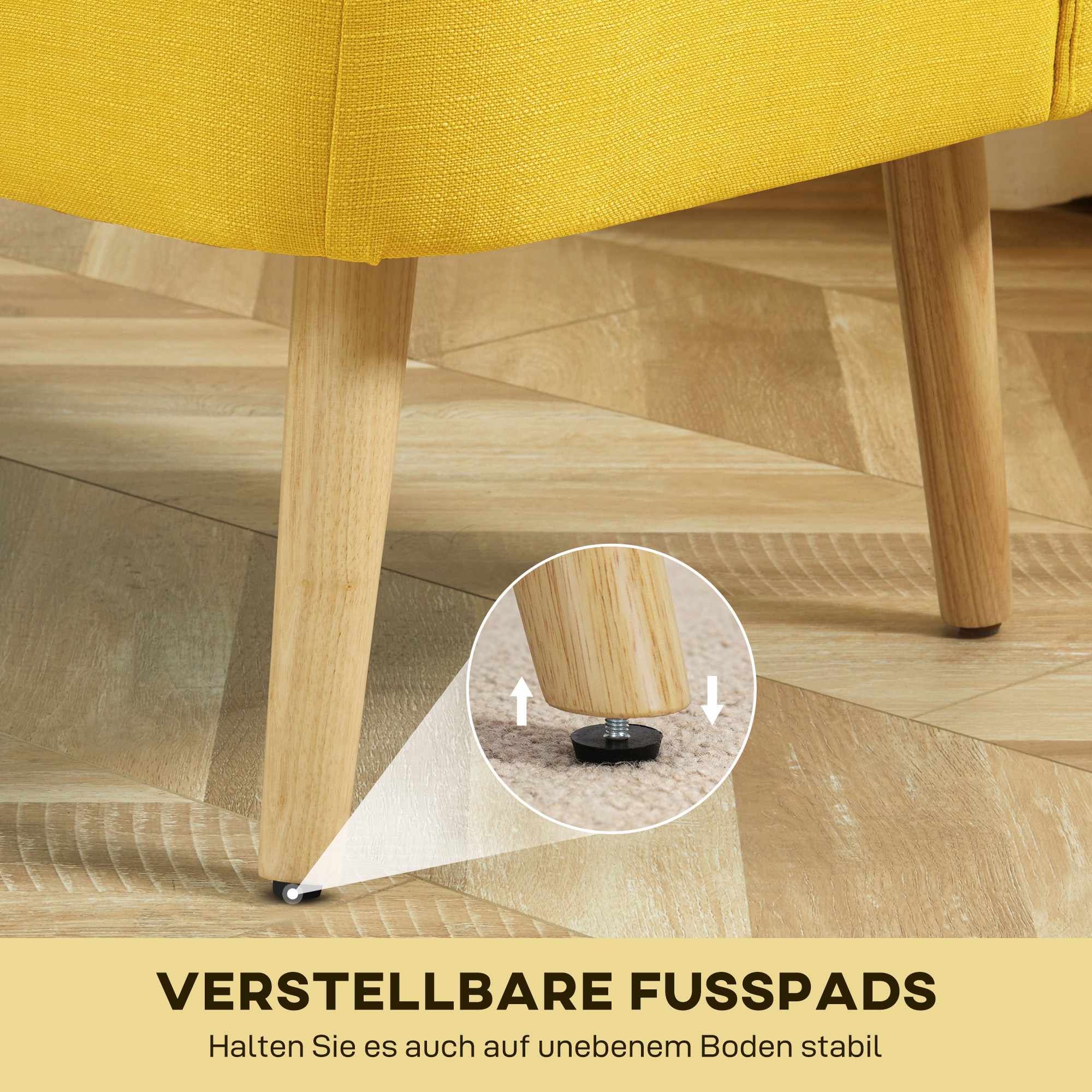 Gul 2-sitssoffa, skum och linne, kompakt design