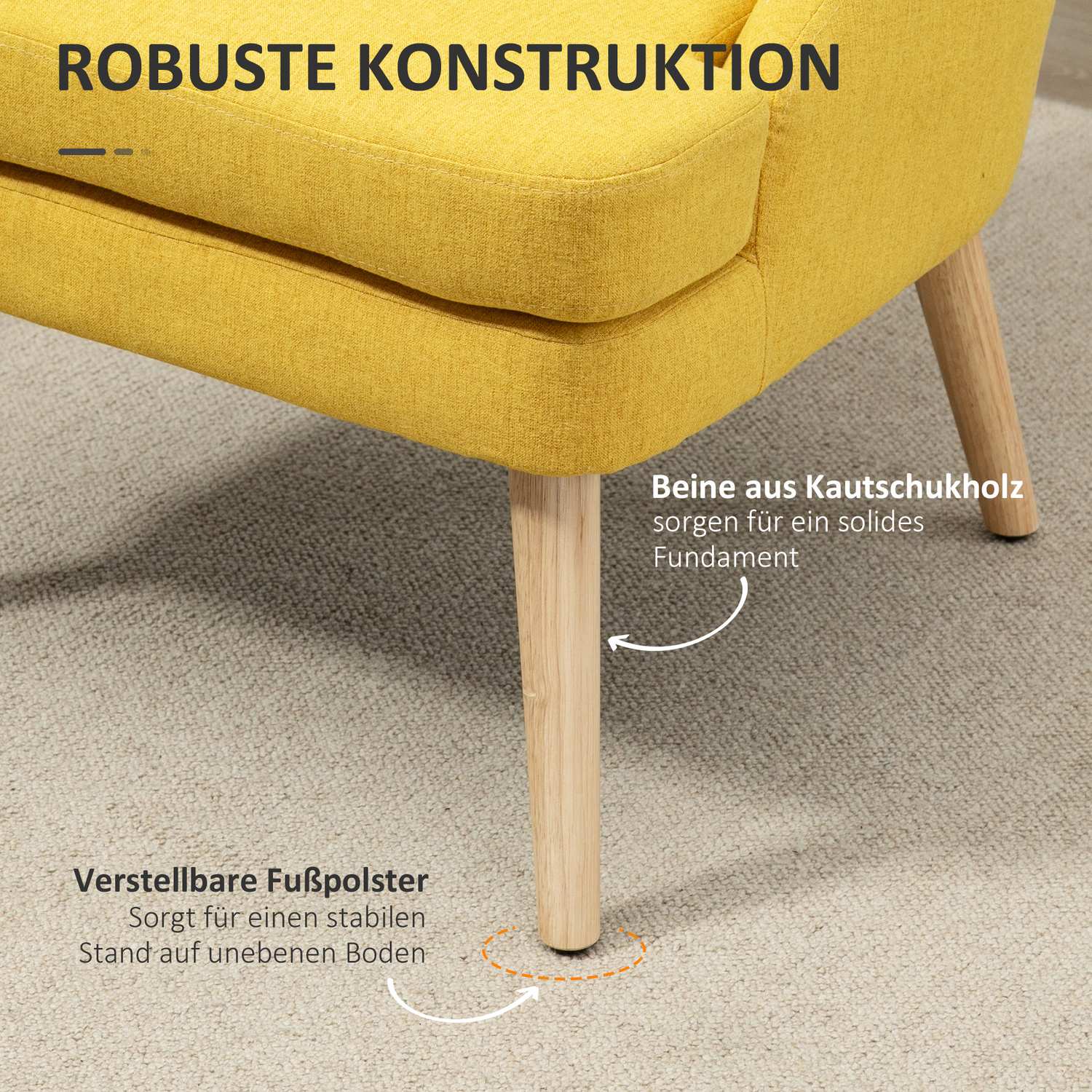 Gul stoppad matstol med armstöd – Linen Touch