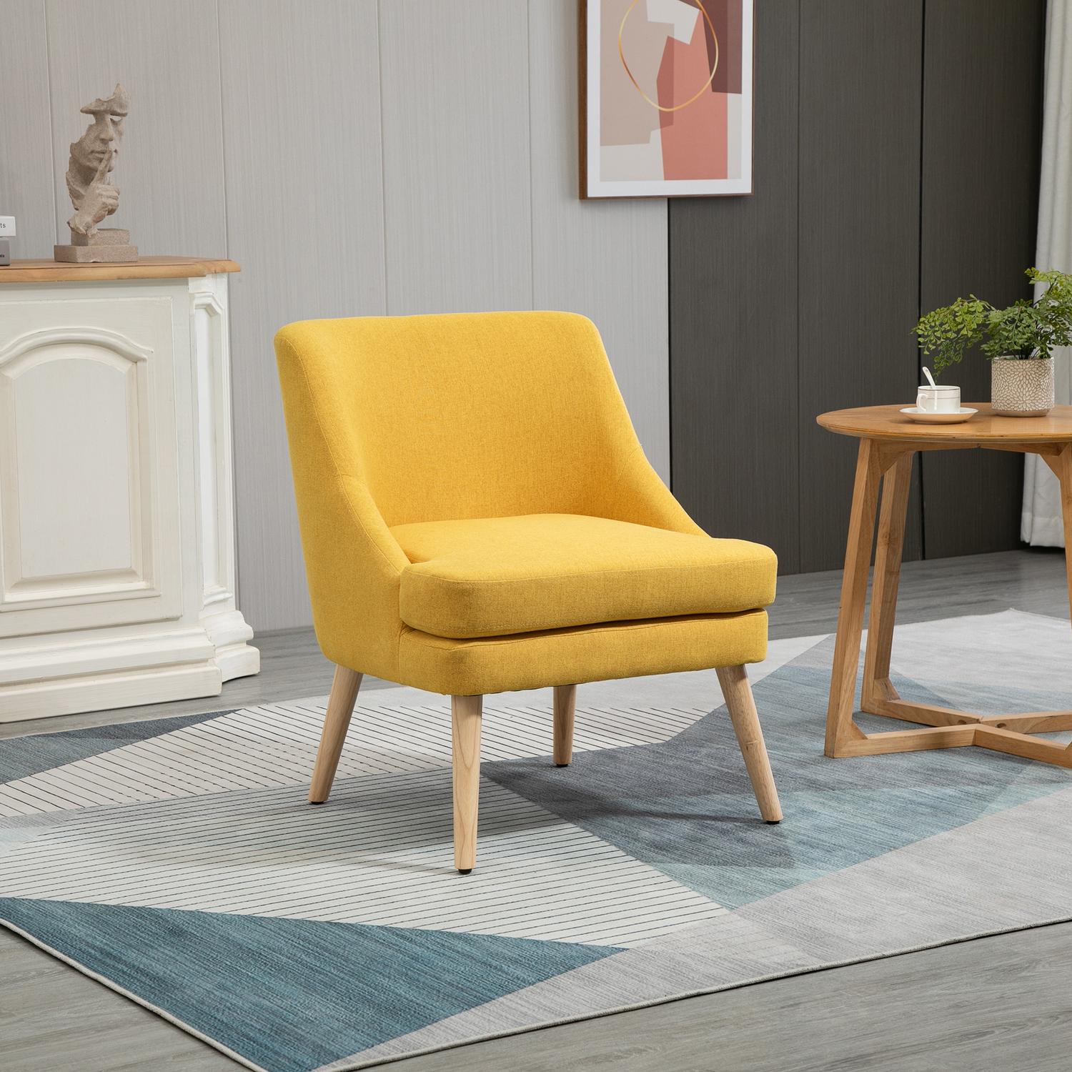 Gul stoppad matstol med armstöd – Linen Touch