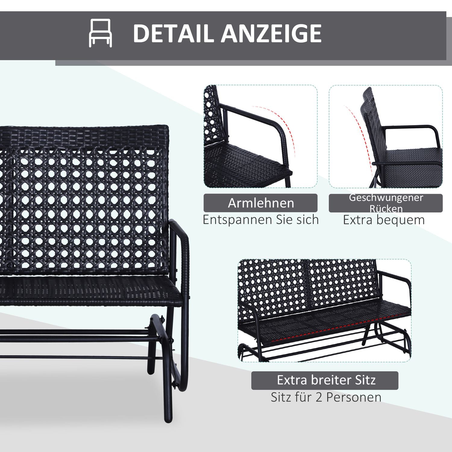 2-sits polyrattan trädgårdssvingbänk