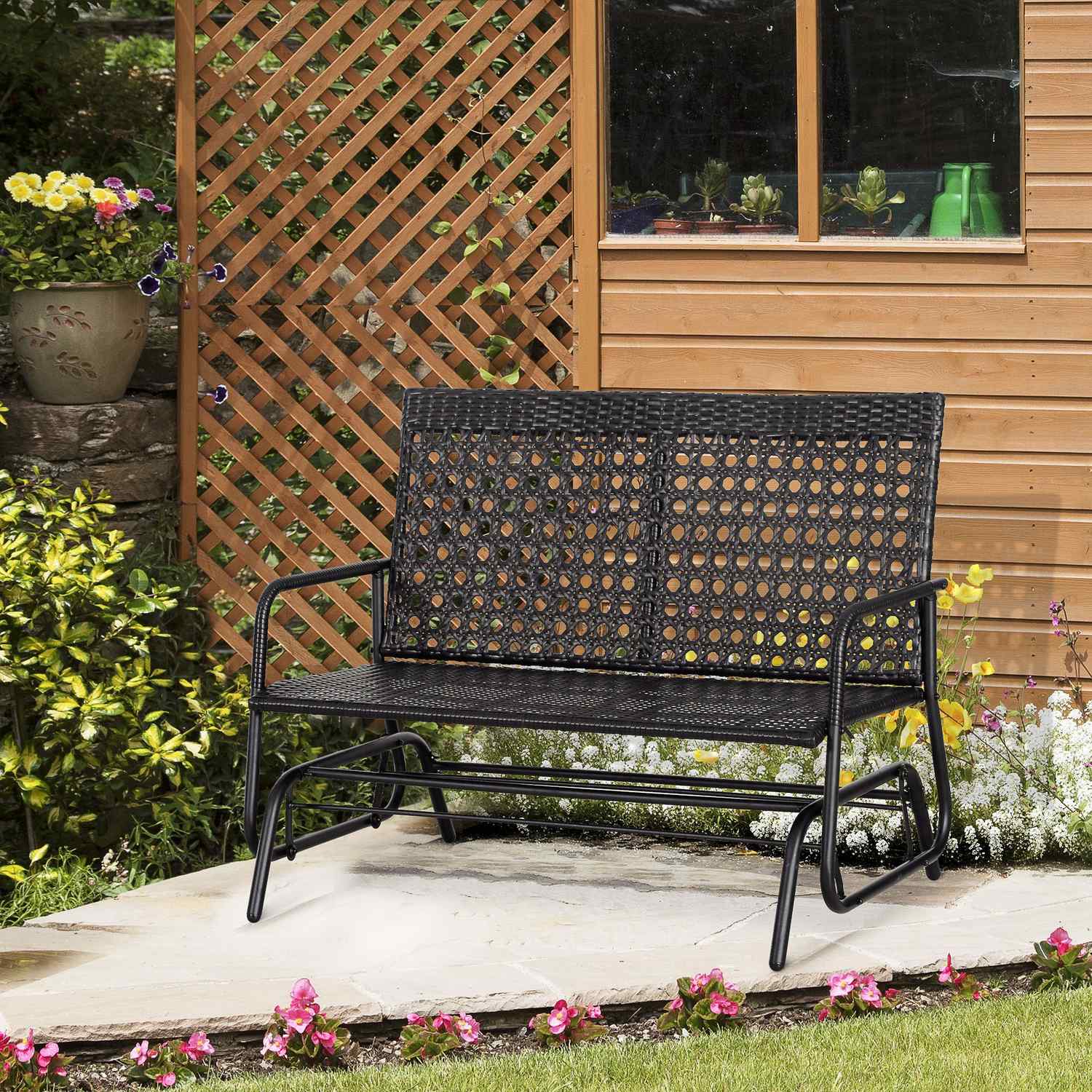 2-sits polyrattan trädgårdssvingbänk