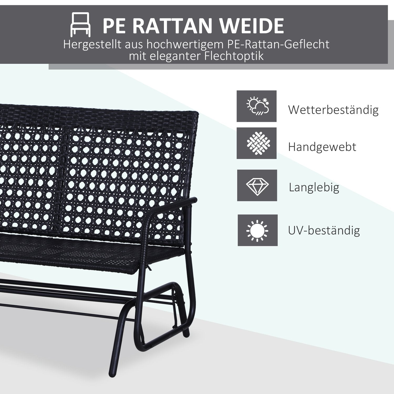 2-sits polyrattan trädgårdssvingbänk