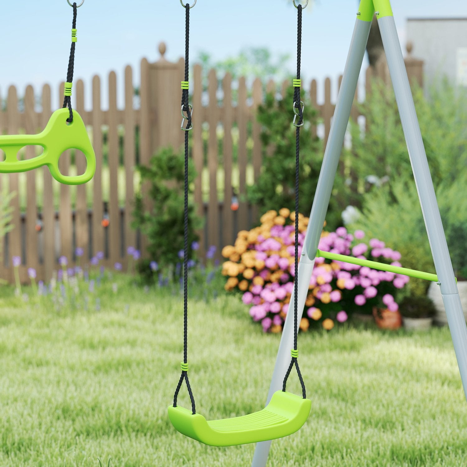 Gungställning utomhus med tält, gunga & ringar - grön