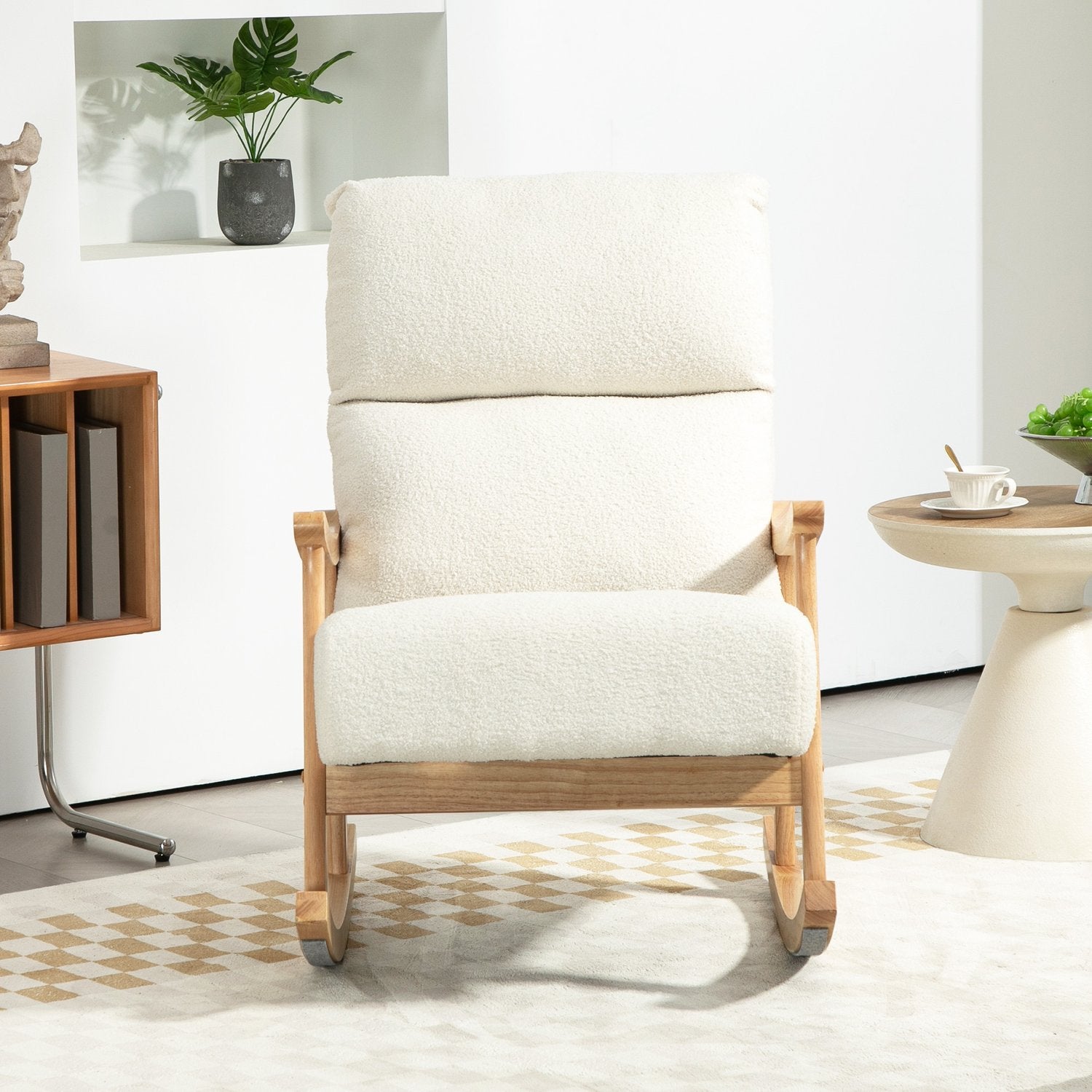 Cream White Velvet Look gungstol för sovrum & vardagsrum